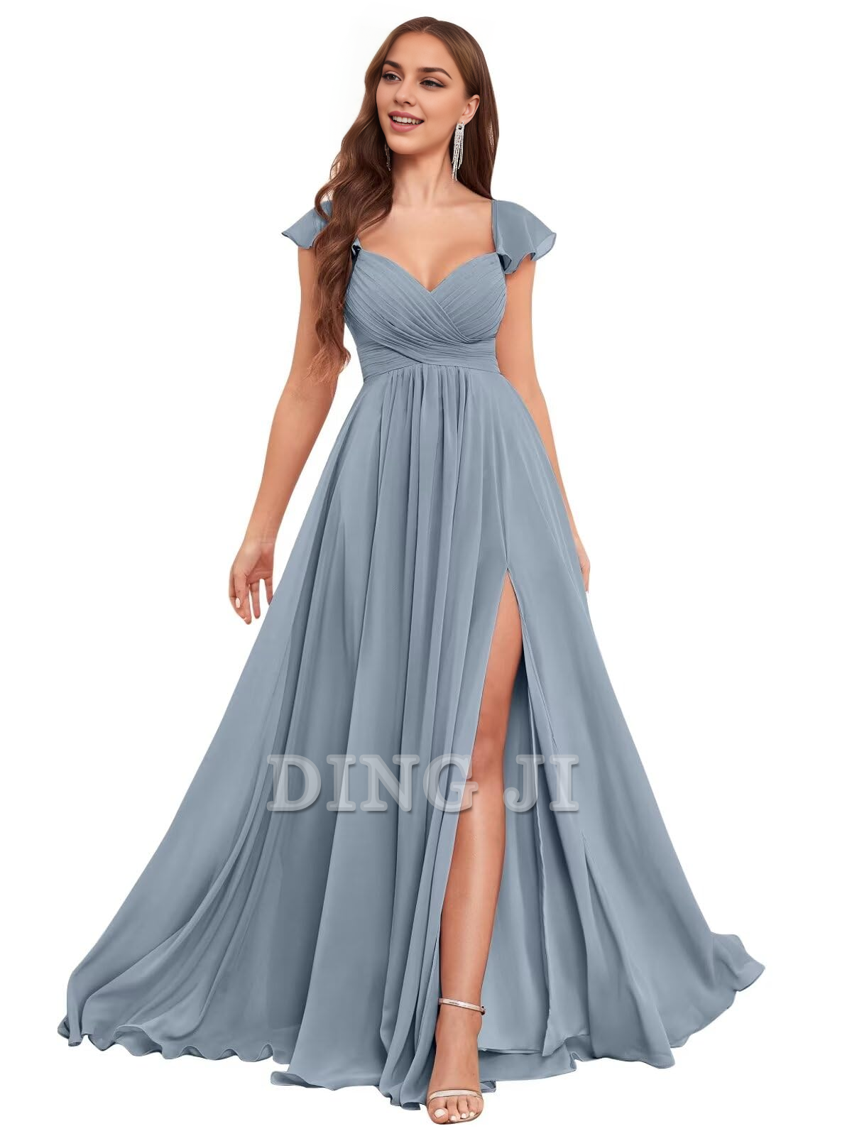 DingJiDress Bridesmaid Dresses Elegant Ruffle Chiffon Side Fork Pleated Backless Charming Formal Wear Dresses