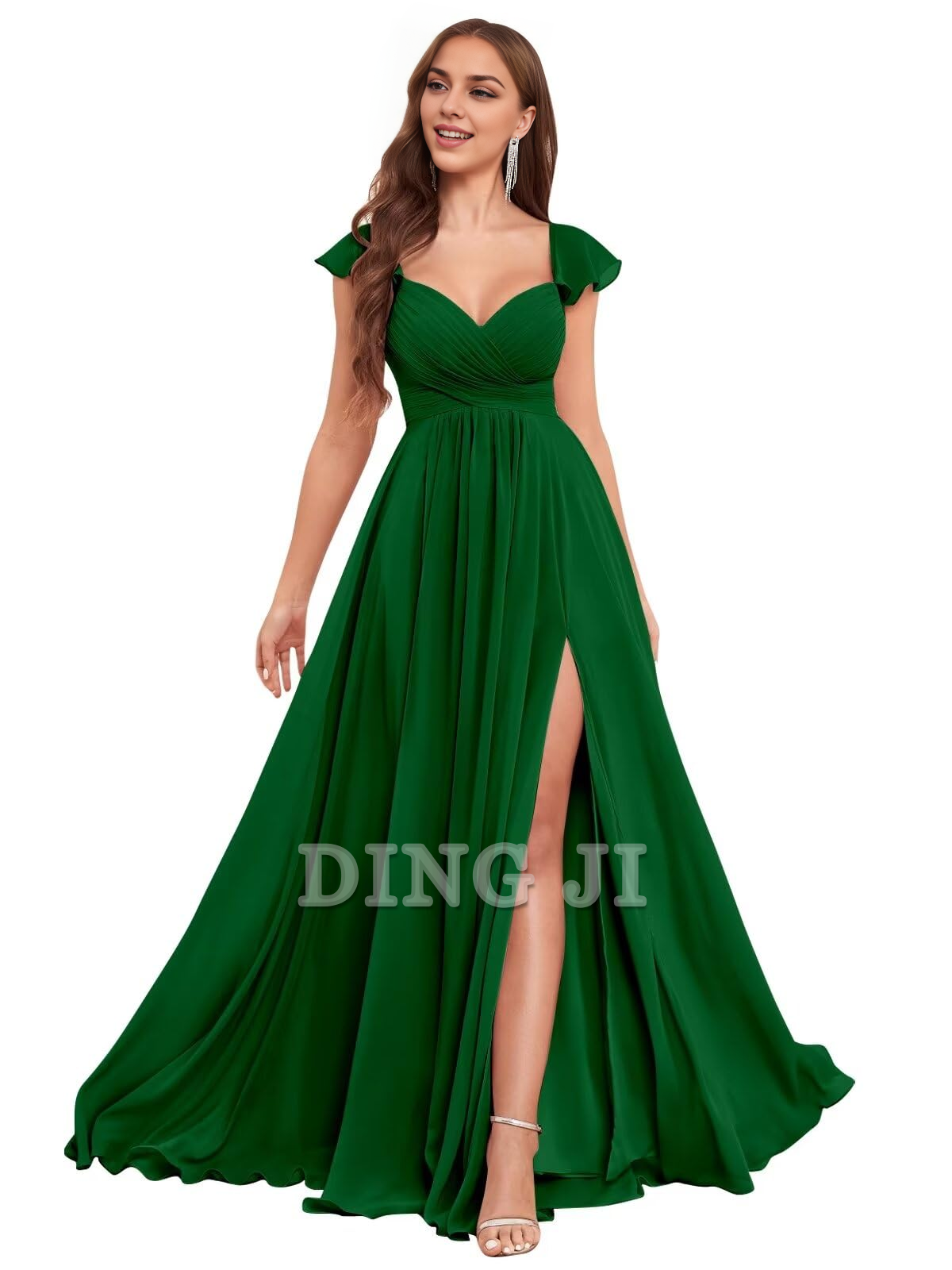 DingJiDress Bridesmaid Dresses Elegant Ruffle Chiffon Side Fork Pleated Backless Charming Formal Wear Dresses
