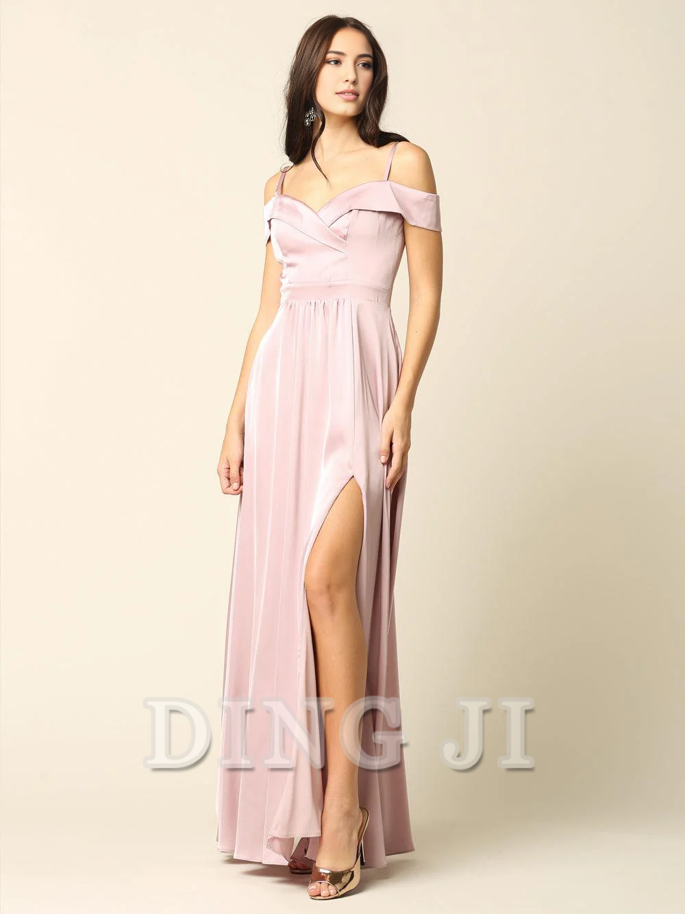 DingJiDress Bridesmaid Dresses Satin Spaghetti Strap Off Shoulder Sweetheart Neckline High Slit Exquisite Dress Wedding Guests Dresses