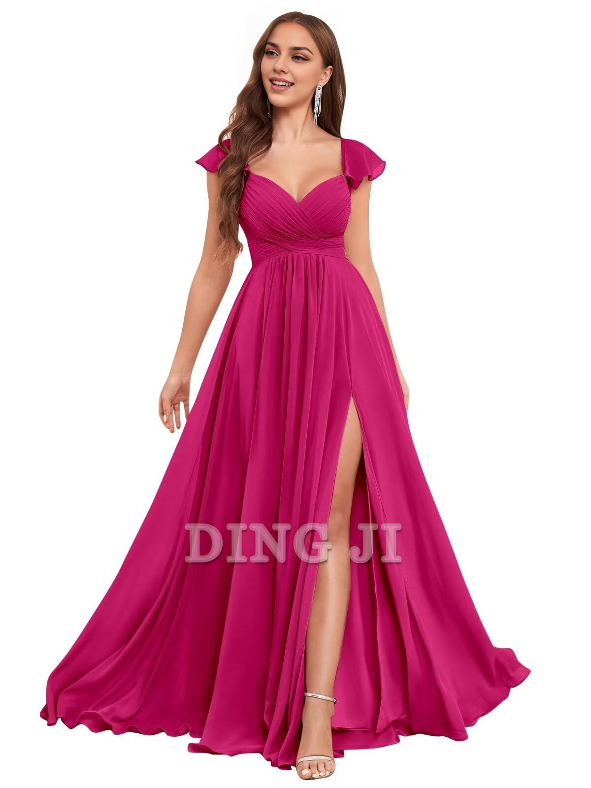 DingJiDress Bridesmaid Dresses Elegant Ruffle Chiffon Side Fork Pleated Backless Charming Formal Wear Dresses