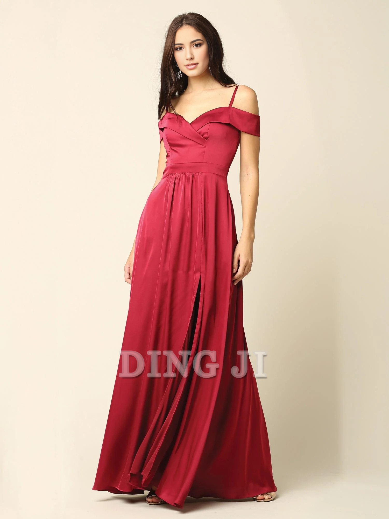 DingJiDress Bridesmaid Dresses Satin Spaghetti Strap Off Shoulder Sweetheart Neckline High Slit Exquisite Dress Wedding Guests Dresses