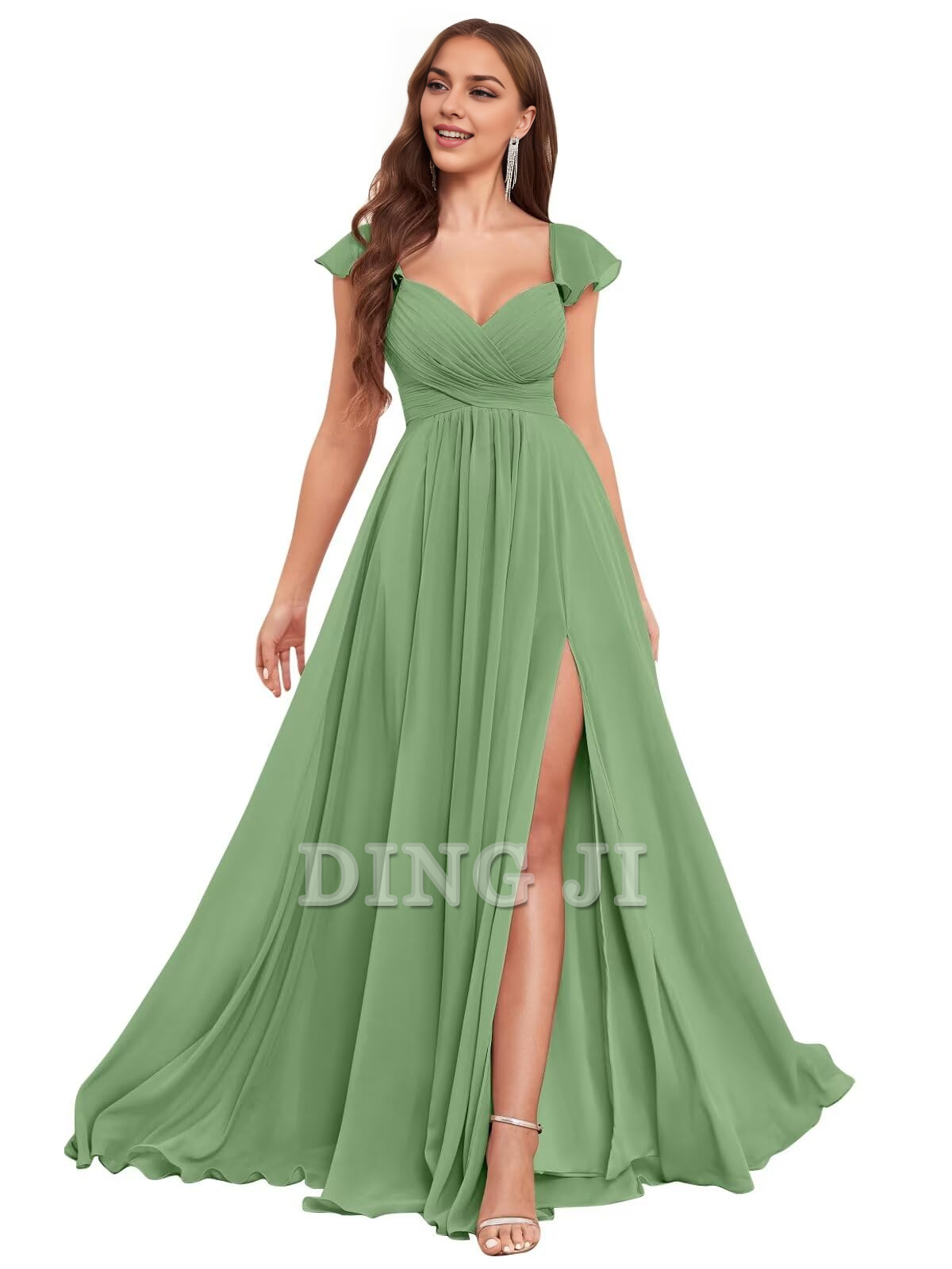 DingJiDress Bridesmaid Dresses Elegant Ruffle Chiffon Side Fork Pleated Backless Charming Formal Wear Dresses