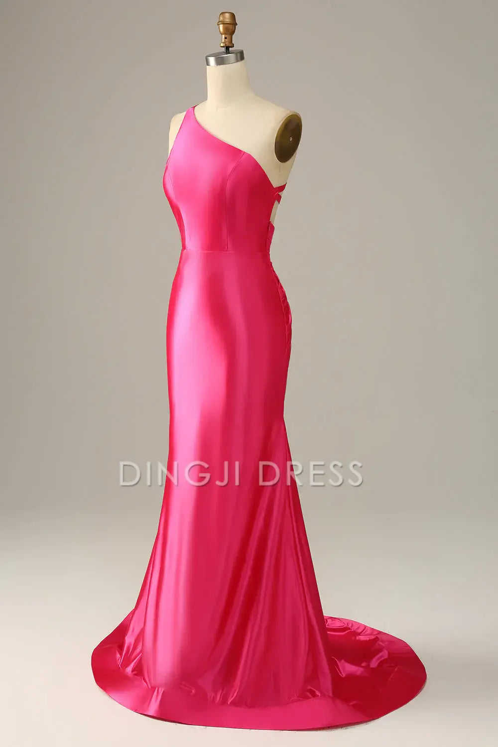 DingJiDress High Quality Dress Elegant One Shoulder Mermaid Backless Sweep Train Prom Dress