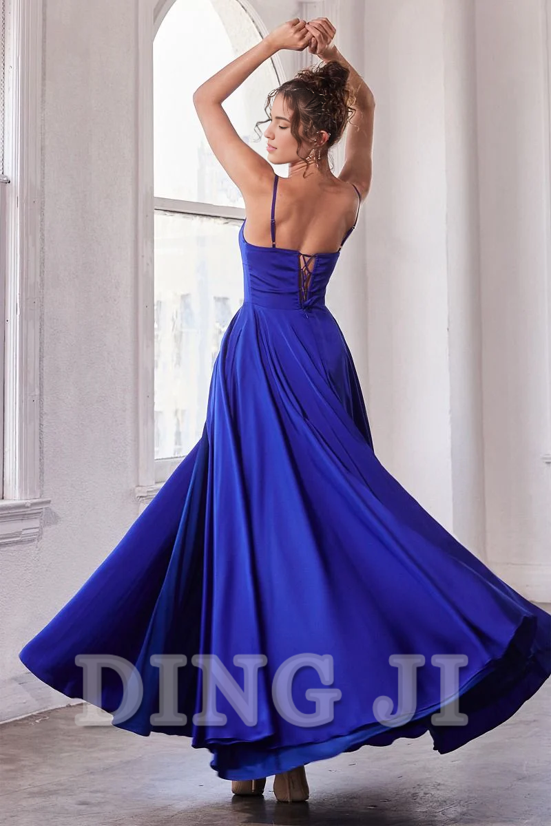 DingJiDress Bridesmaid Dresses Satin A-line Spaghetti Strap Side Fork Elegant Simple Dress Wedding Guests Dresses