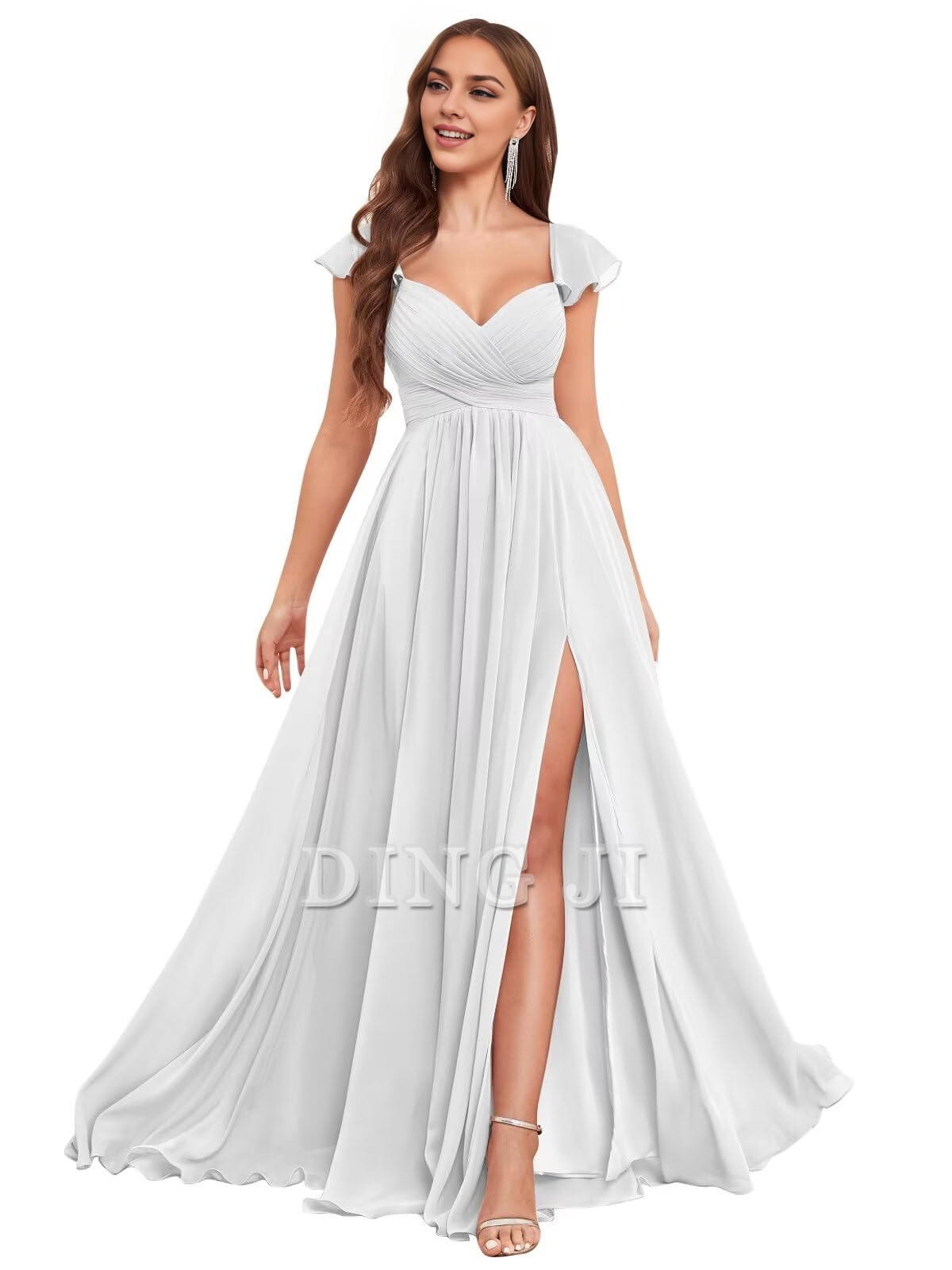 DingJiDress Bridesmaid Dresses Elegant Ruffle Chiffon Side Fork Pleated Backless Charming Formal Wear Dresses
