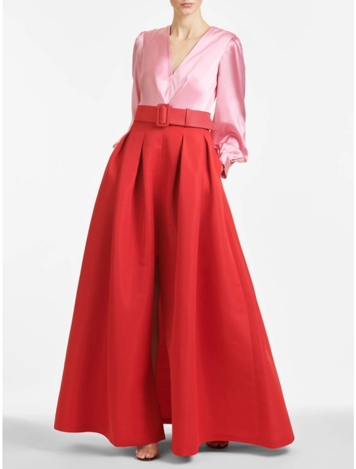 A-Line Formal Satin Pocket Long Sleeve Blue Black Evening Gown High Split Wedding Guest Dress Fall Wedding Floor Length Color Contrast V Neck Belt / Sash Navy with Pleats