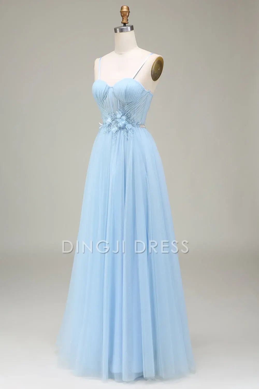 DingJiDress High Quality Dress Evening Dress Fantastic A-Line Sweetheart Spaghetti Strap Tulle Appliques Backless Long Prom Dress