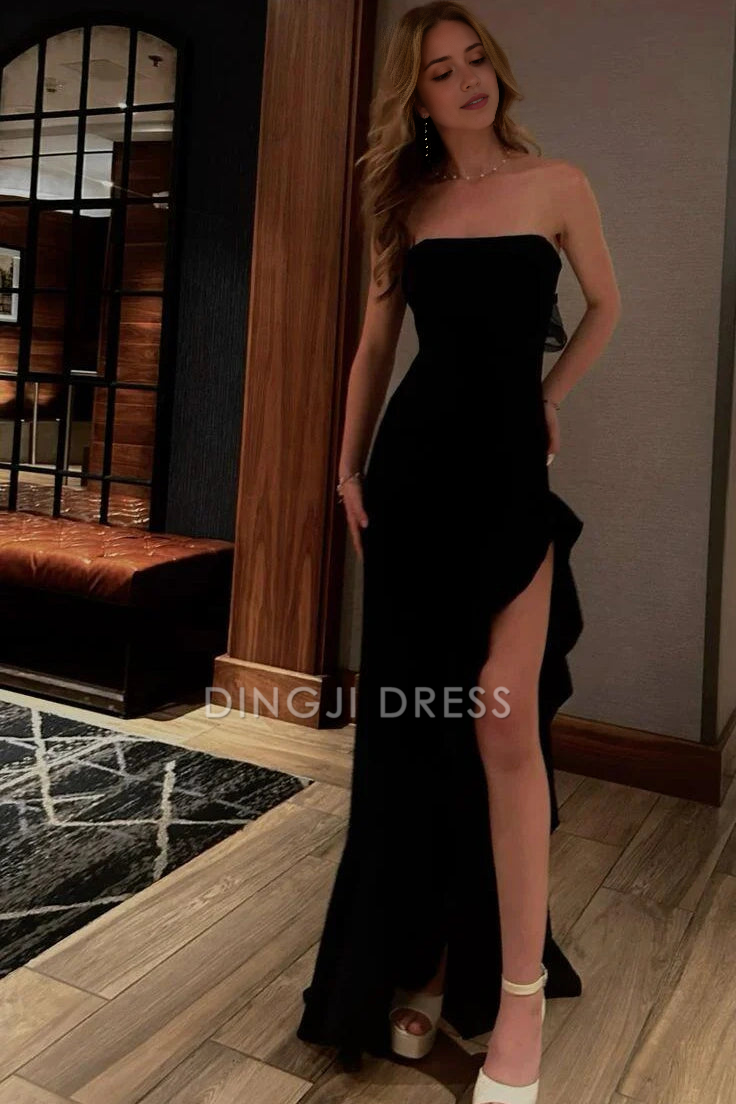 DingJiDress Formal Dress Sexy Sheath Strapless Lace Up Ruched Side Fork Party Charming Prom Dress
