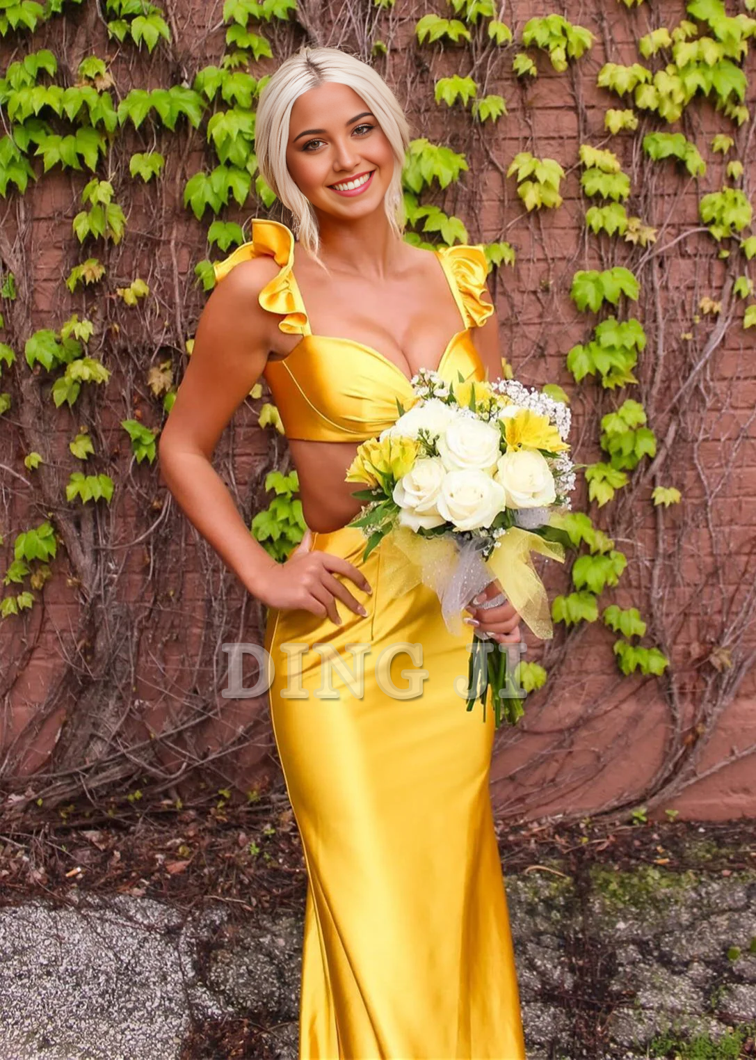 DingJiDress Sexy Evening Dress Flutter Sleeve Cutout Mermaid Fitted Gown Lace up Backless Exquisite Charming Formal Wear Dresses Wedding Guest Dresses