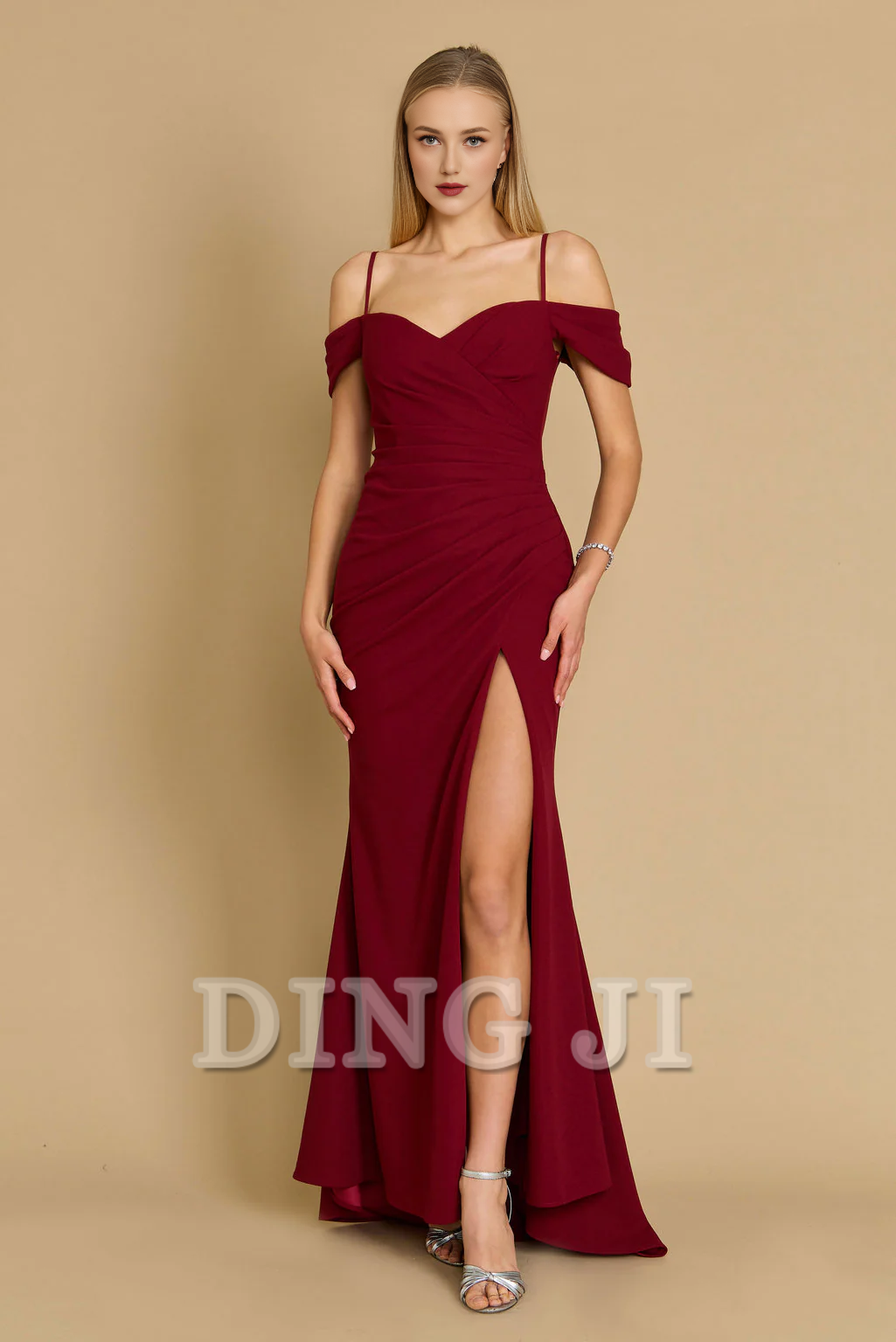 DingJiDress Bridesmaid Dresses Elegant Long Sweetheart Off The Shoulder Pleated Wrap High Slit Wedding Guests Dresses