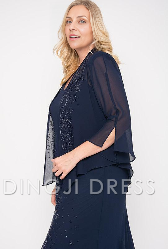 DingJiDress Evening Dress Elegant two piece Jacket 3/4-Length Sleeves Plus Size Mother Of The Bride Dress