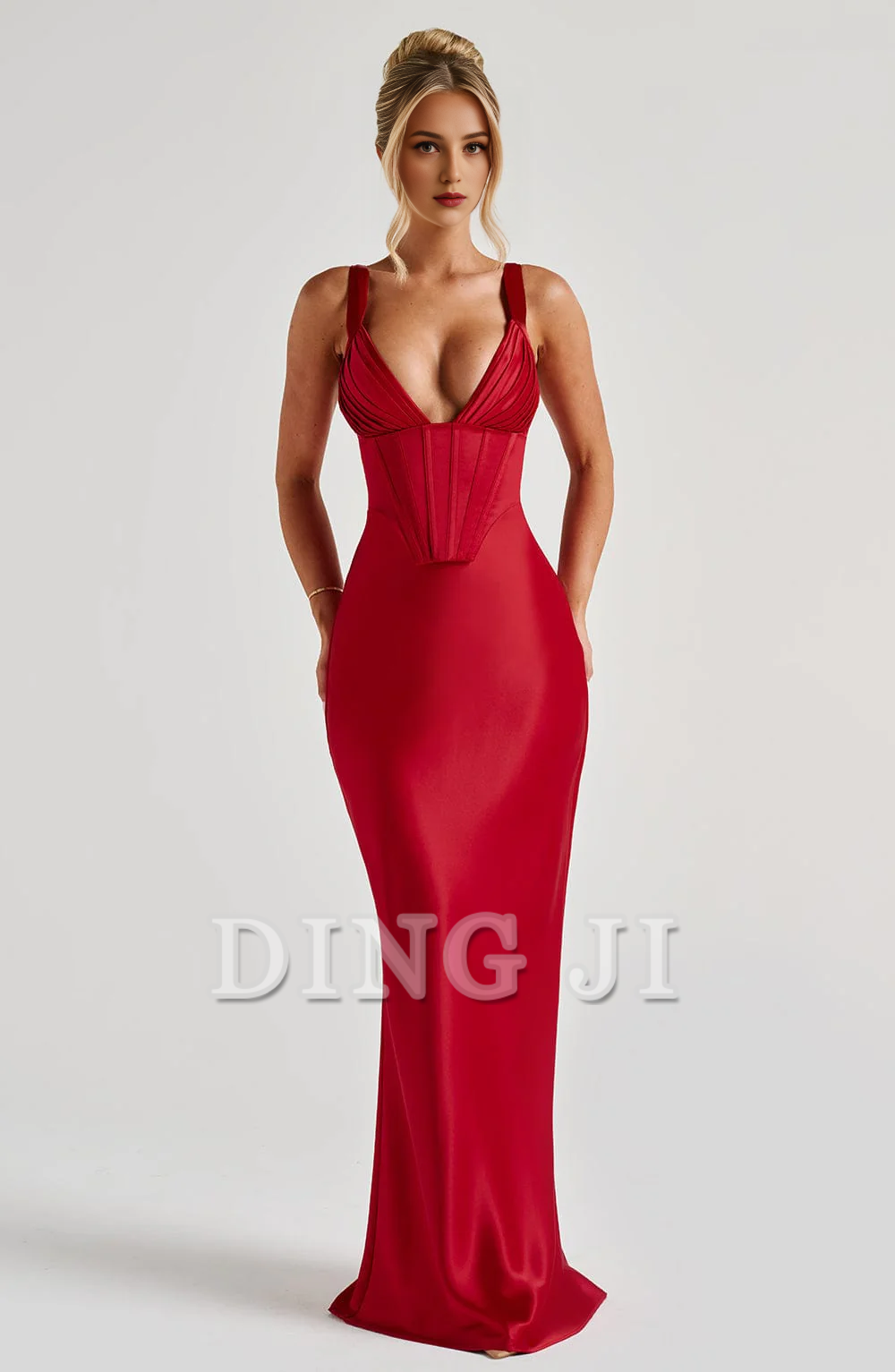 DingJiDress Bridesmaid Dresses Elegant Mermaid Pleated Cups Adjustable Shoulder Straps Dresses Wedding Guests Dresses