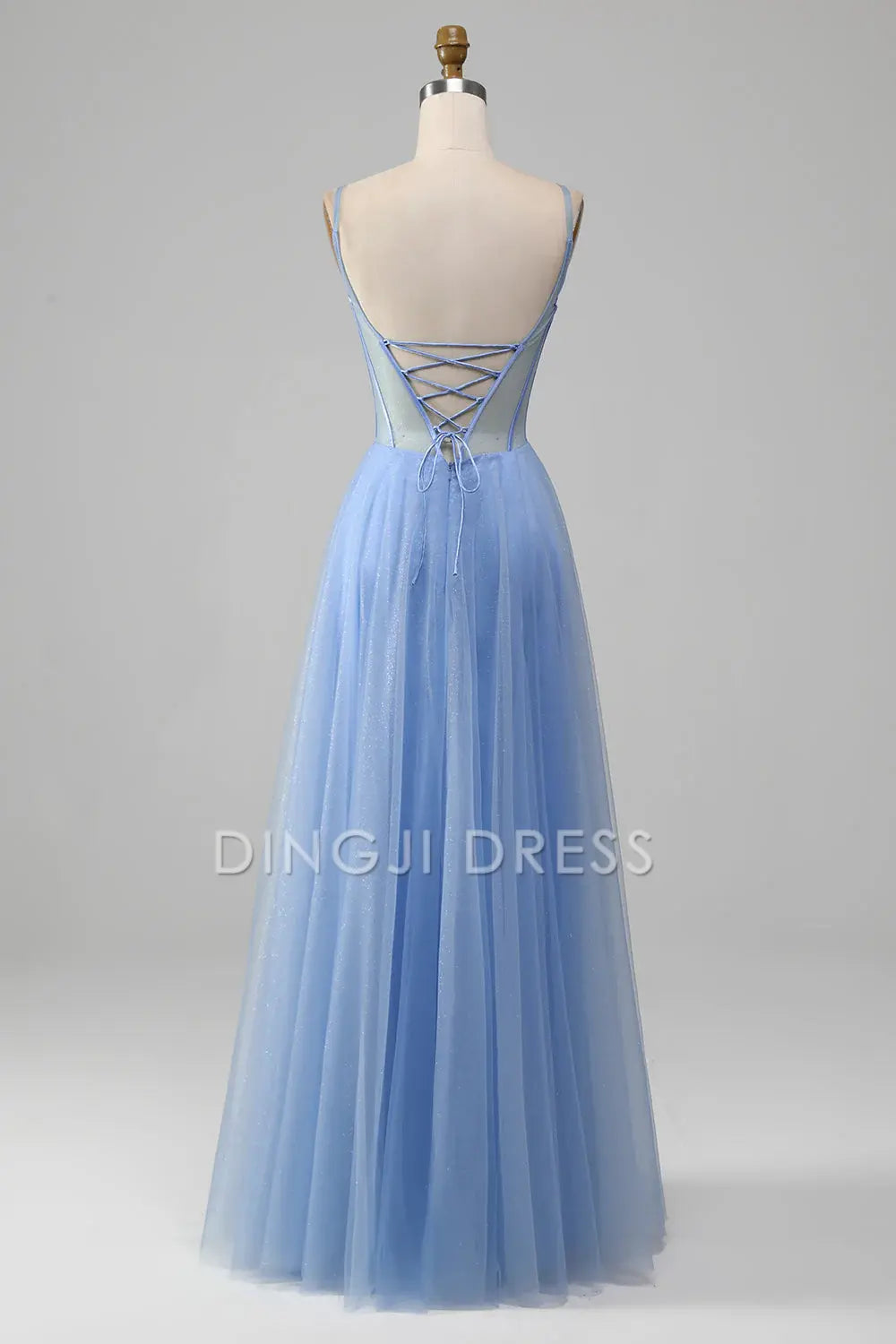 DingJiDress High Quality Dress Evening Dress Exquisite A-Line V Neck Sleeveless Backless Tulle Appliques Long Prom Dress