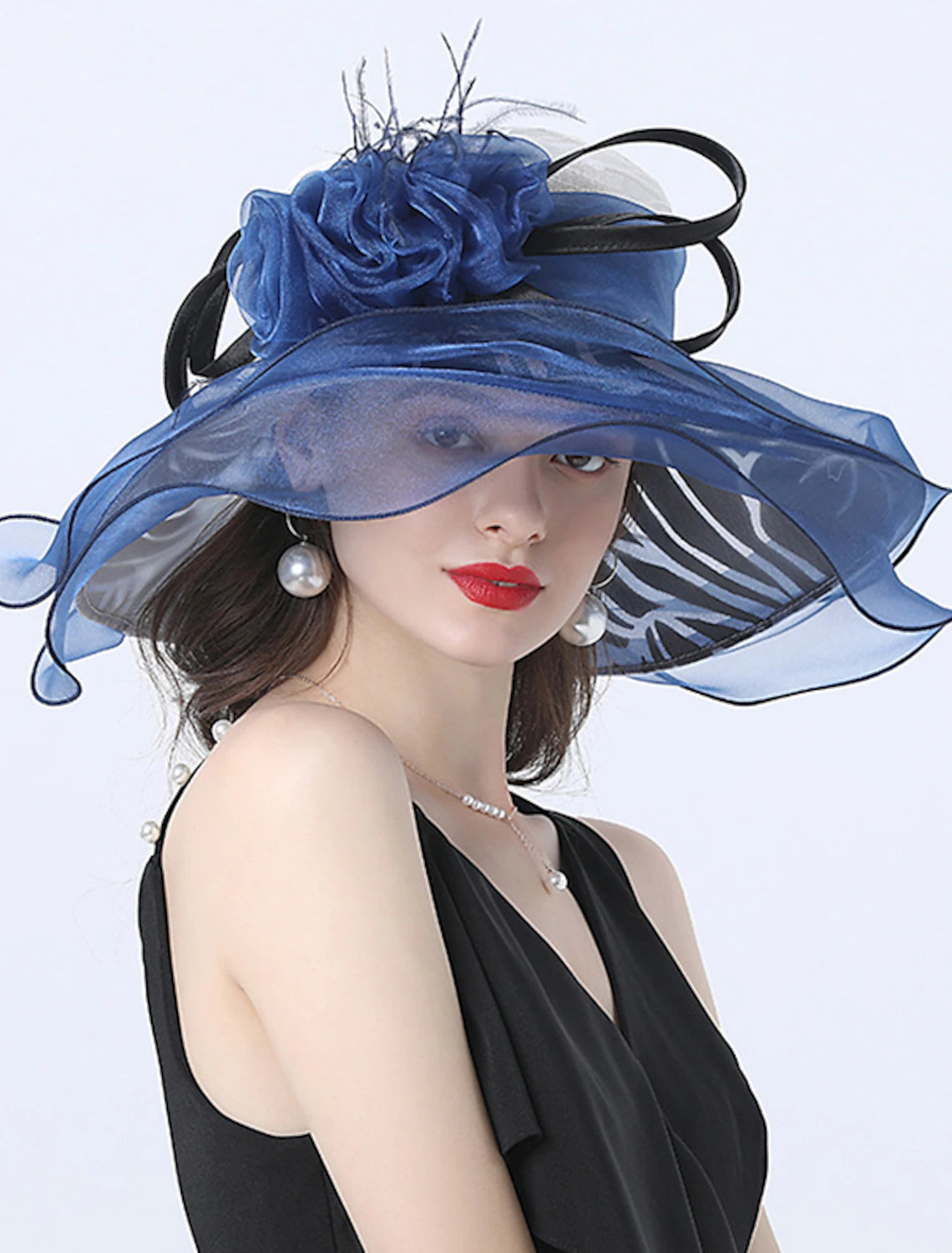 DingJiDress Fascinators Derby Hat Headwear Polyester Hat Veil Hat Holiday Beach Elegant Vintage With Feather Lace Side Headpiece Headwear