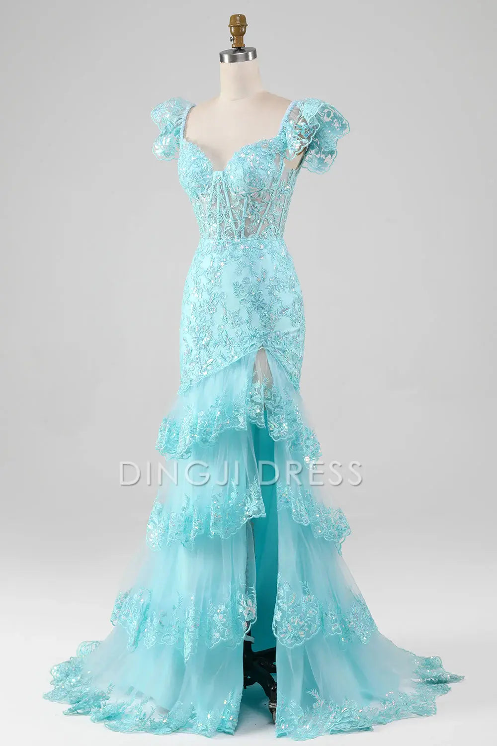 DingJiDress High Quality Dress Evening Dress Mermaid Off The Shoulder Lace Sequin Tiers Side Fork Sparkle Long Prom Dress