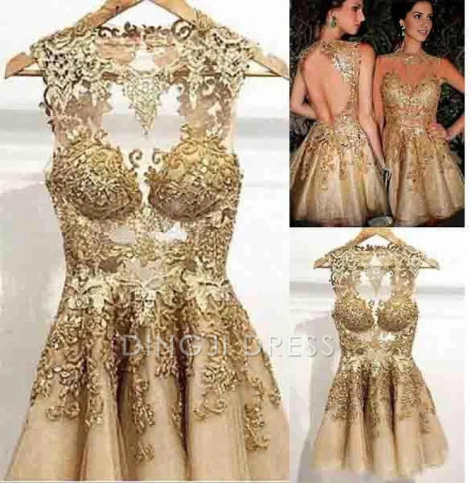 DingJiDress Short Prom Dress Charming A-Line Pretty Sleeveless Backless Cocktail Dress Appliques Best Selling Homecoming Dress