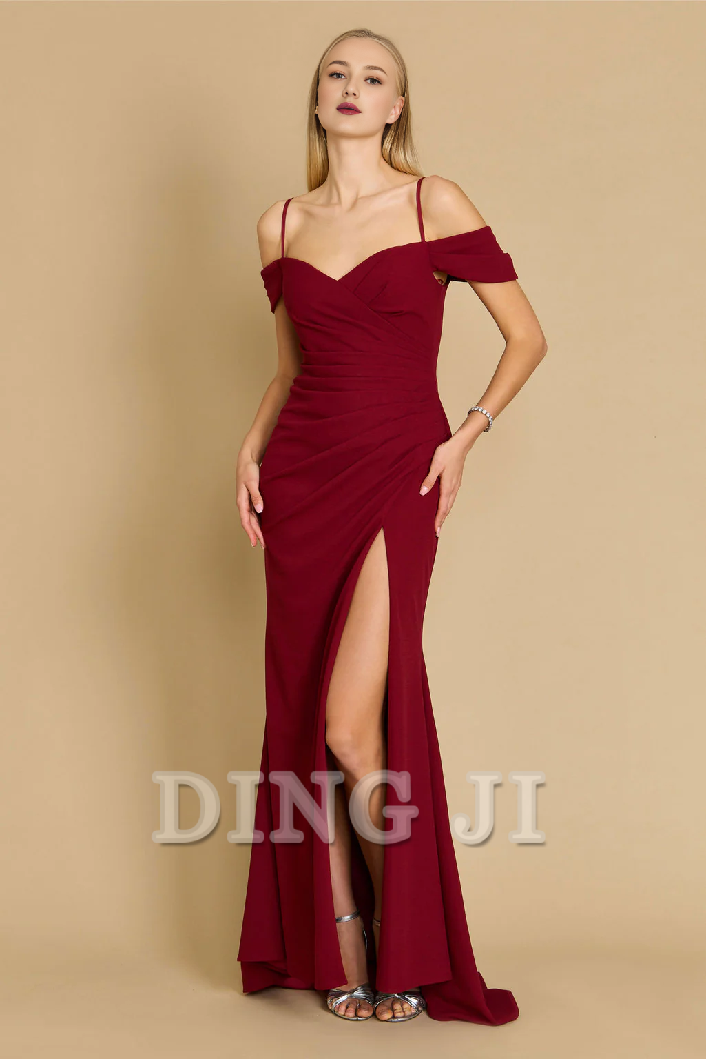 DingJiDress Bridesmaid Dresses Elegant Long Sweetheart Off The Shoulder Pleated Wrap High Slit Wedding Guests Dresses