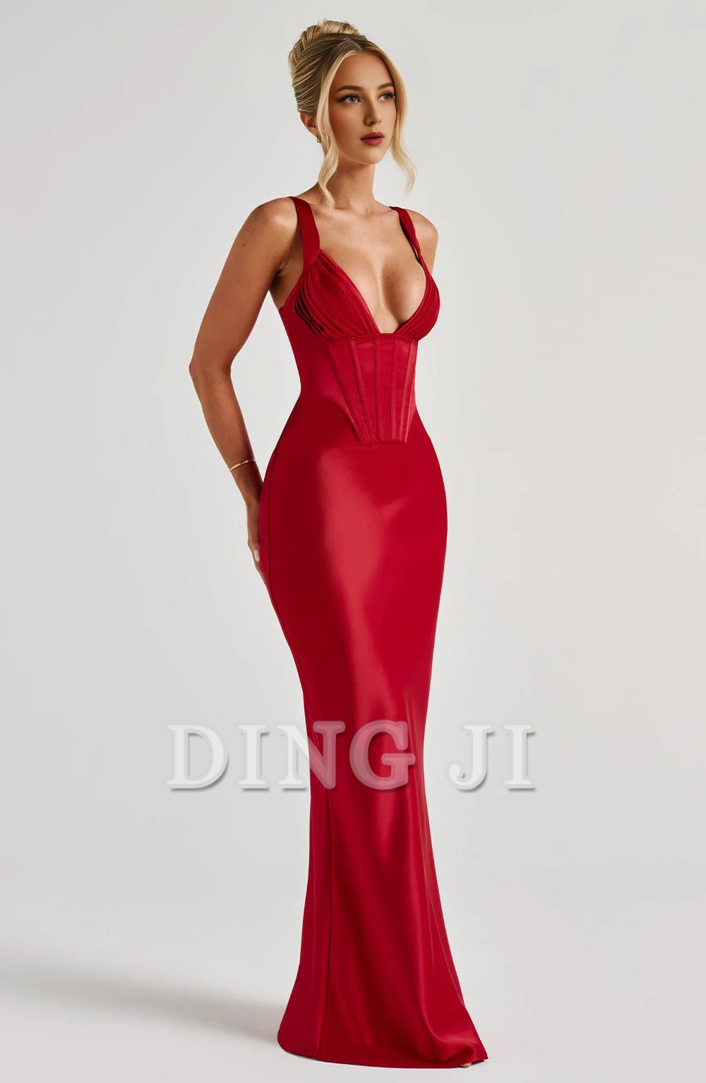 DingJiDress Bridesmaid Dresses Elegant Mermaid Pleated Cups Adjustable Shoulder Straps Dresses Wedding Guests Dresses