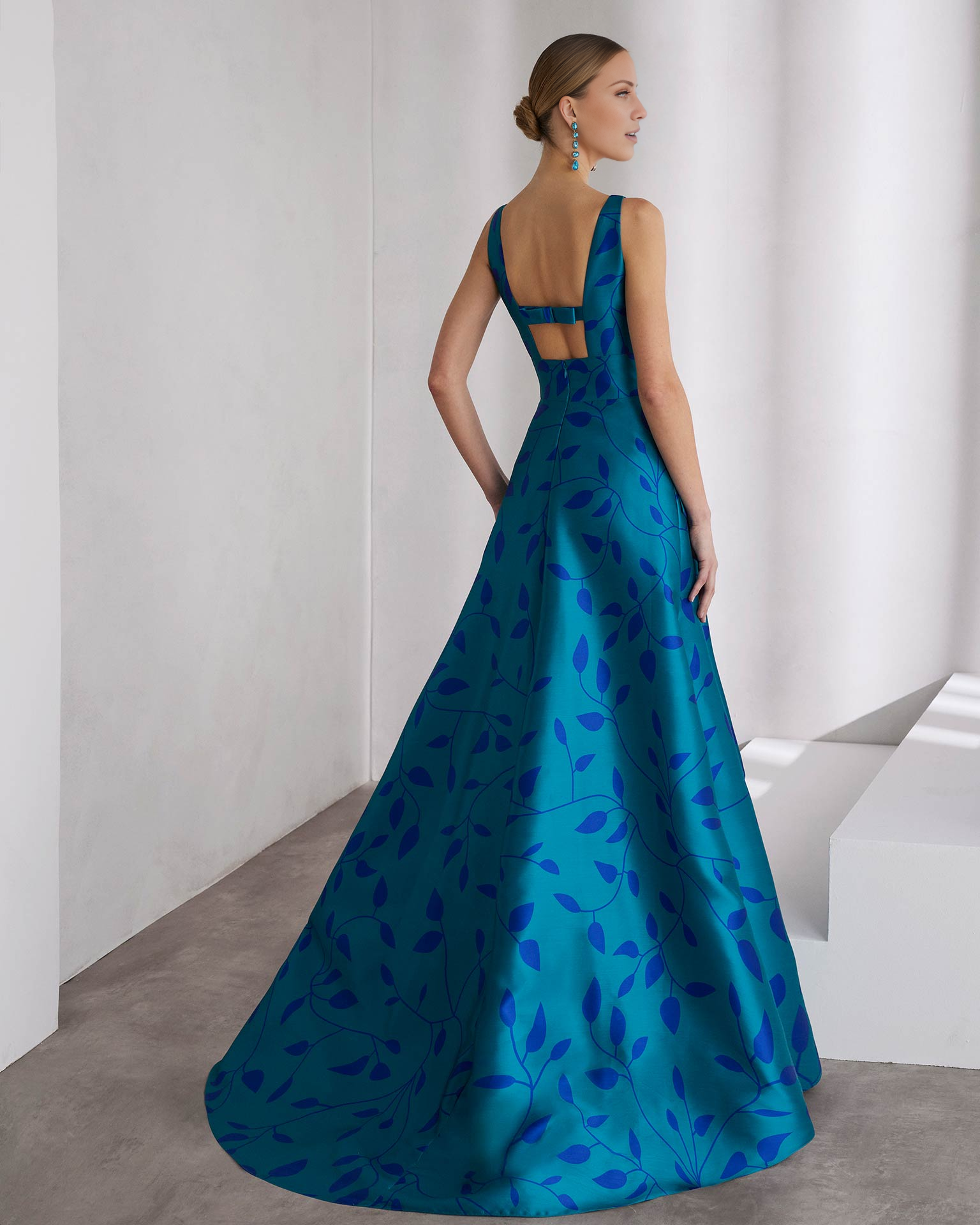 DingJiDress A Line Sleeveless Long Evening Dress Made In Satin Featuring Bateau Neckline Open Back Print Party Dress