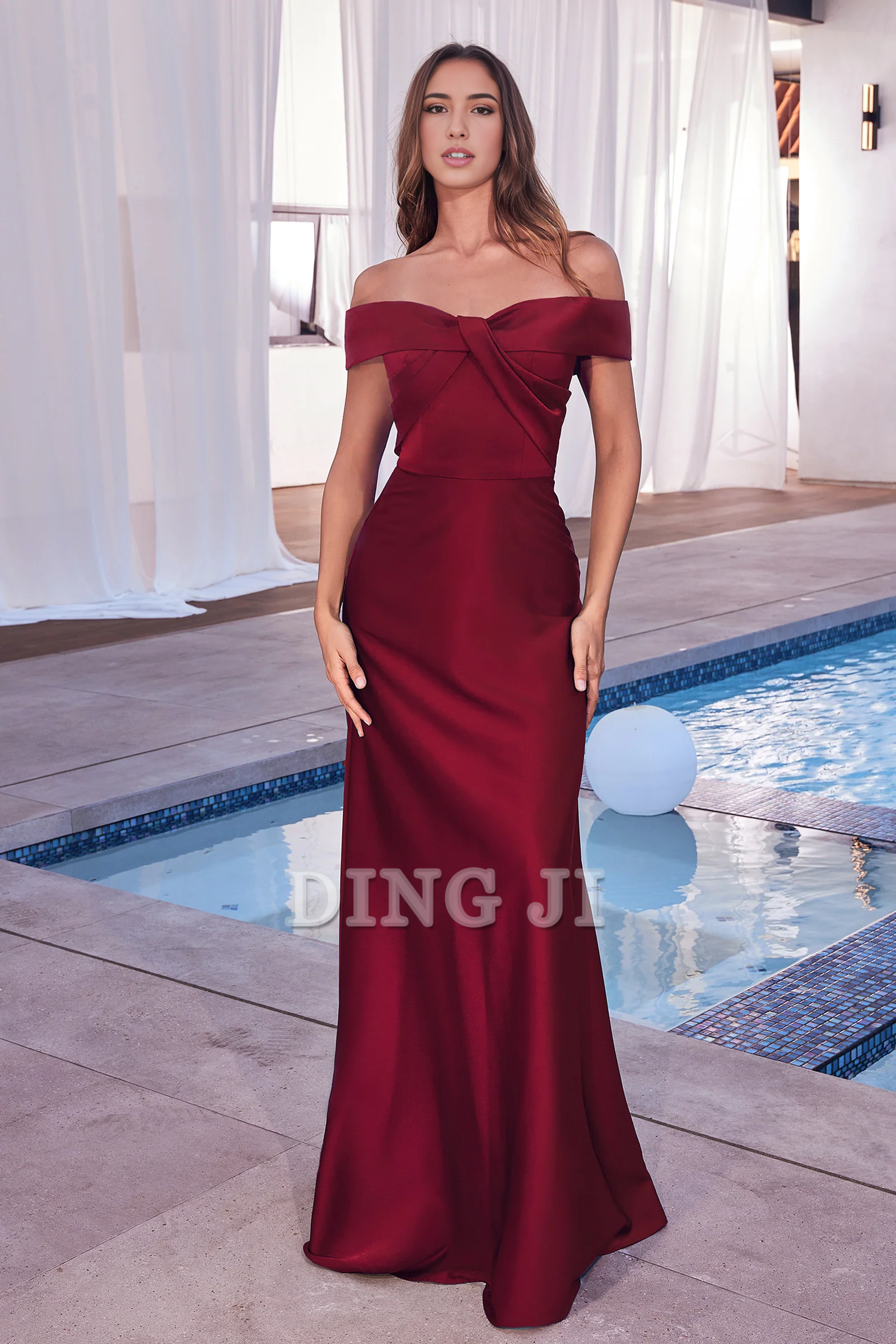 DingJiDress Bridesmaid Dresses Exquisite Satin A Line Off Shoulder Luxury Dress Long Wedding Guests Dresses