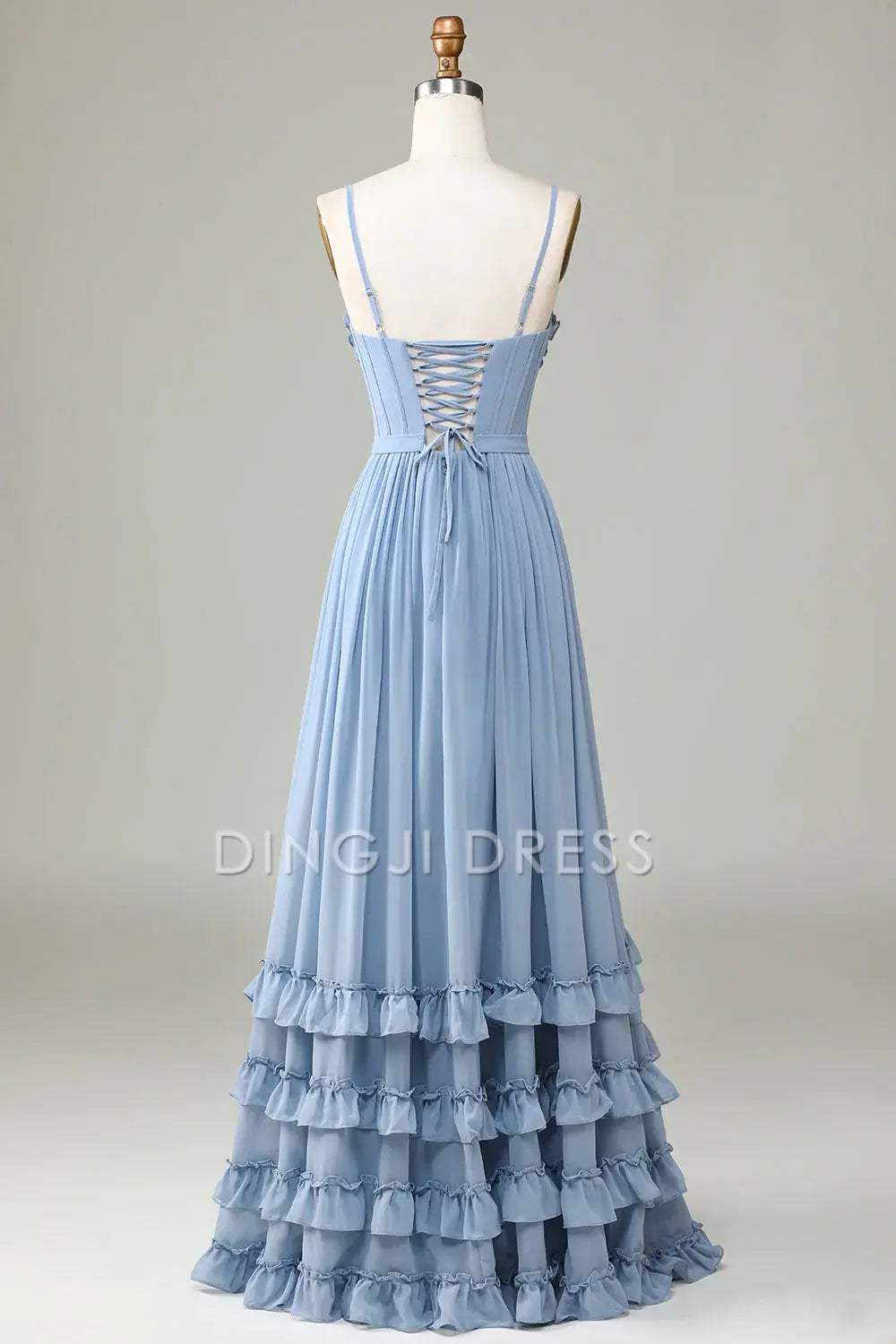 DingJiDress High Quality Dress Evening Dress Elegant A Line Corset Spaghetti Straps Criss Cross Back Ruched Long Prom Dress