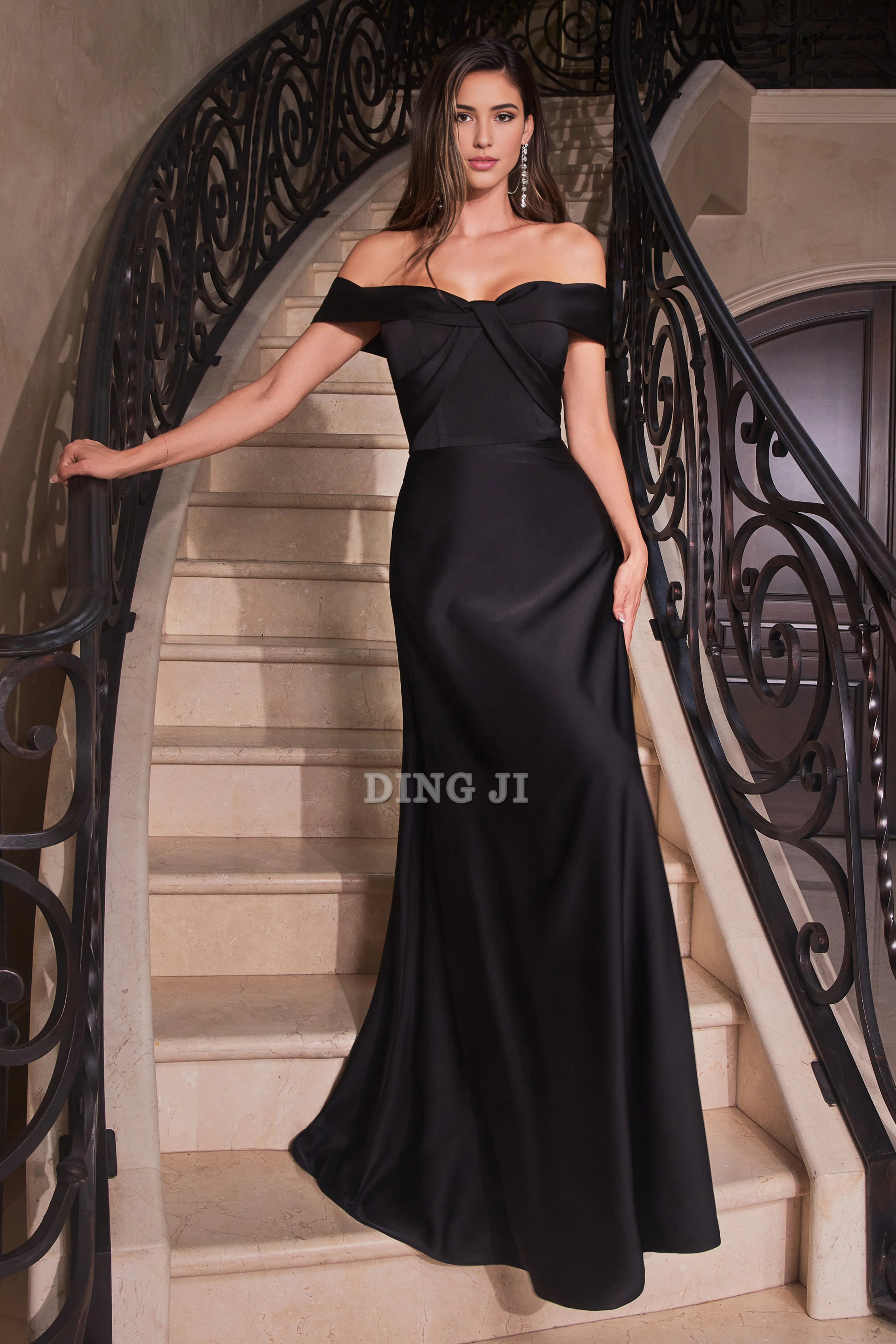 DingJiDress Bridesmaid Dresses Exquisite Satin A Line Off Shoulder Luxury Dress Long Wedding Guests Dresses
