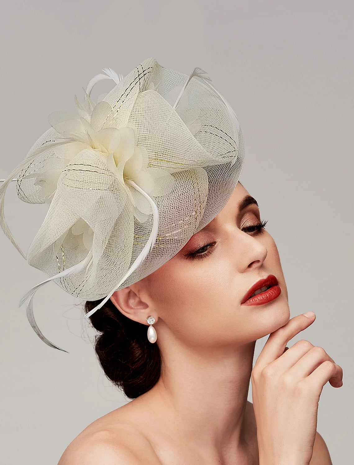 DingJiDress Feathers / Net Fascinators Kentucky Derby Hat/ Headpiece with Feather / Cap / Flower 1 PC Wedding / Valentine's Day / Valentine Headpiece