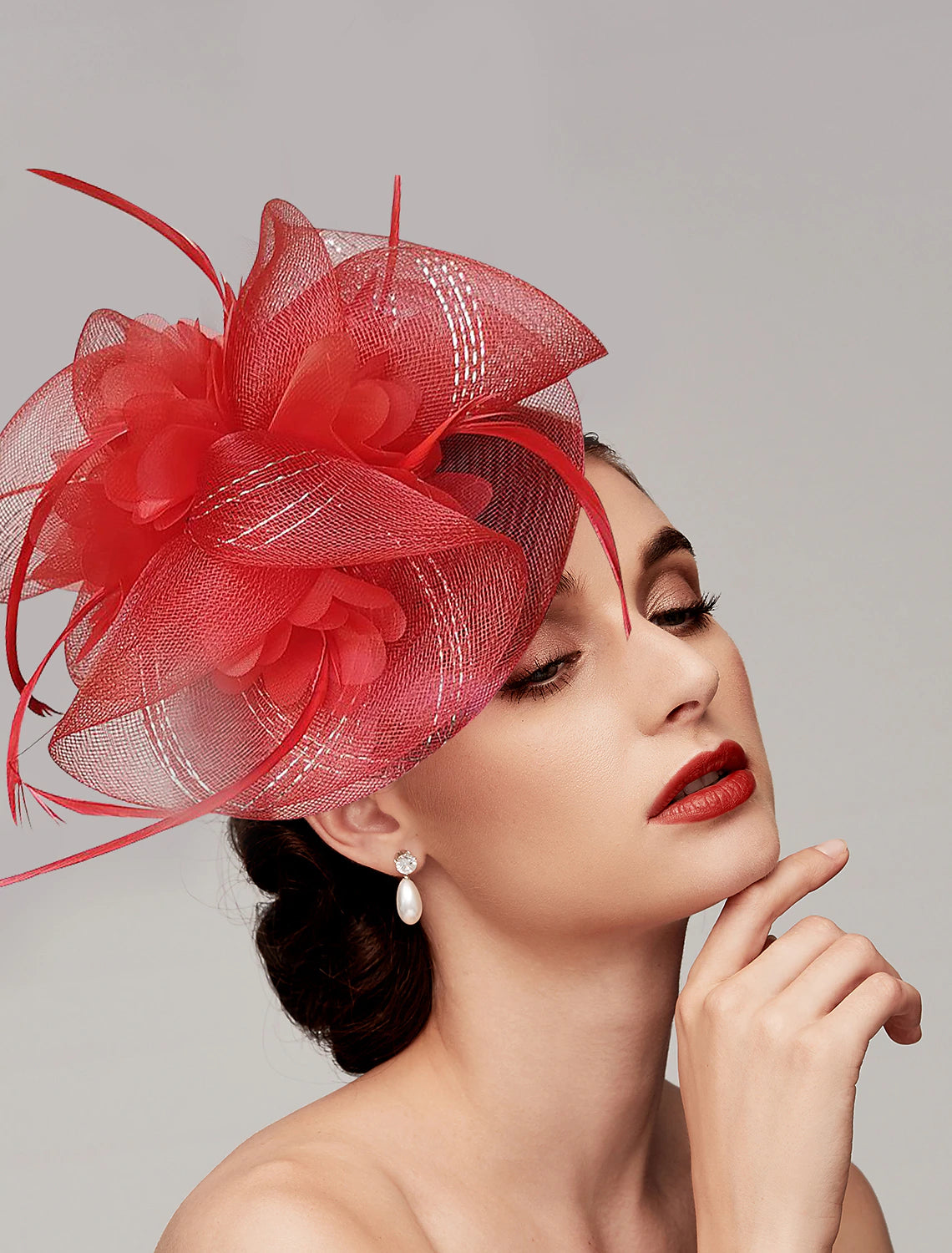 DingJiDress Feathers / Net Fascinators Kentucky Derby Hat/ Headpiece with Feather / Cap / Flower 1 PC Wedding / Valentine's Day / Valentine Headpiece