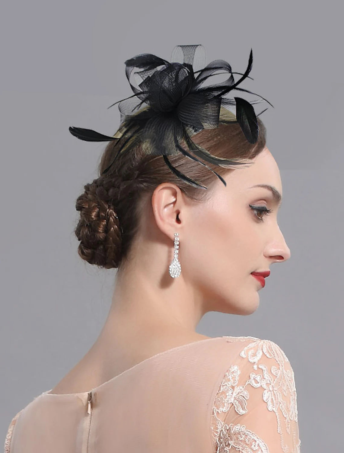 DingJiDress Feather / Net Fascinators / Headwear with Floral 1PC Wedding / Ladies Day / Melbourne Cup Headpiece