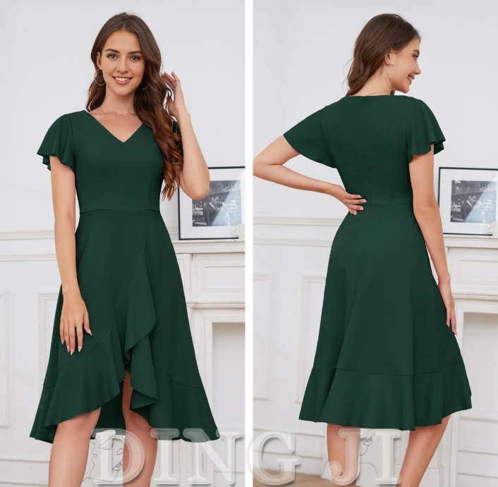DingJiDress Bridesmaid Dresses V-Neck Irregular Ruched Elegant Simple Short Skirt Formal Wear Dresses