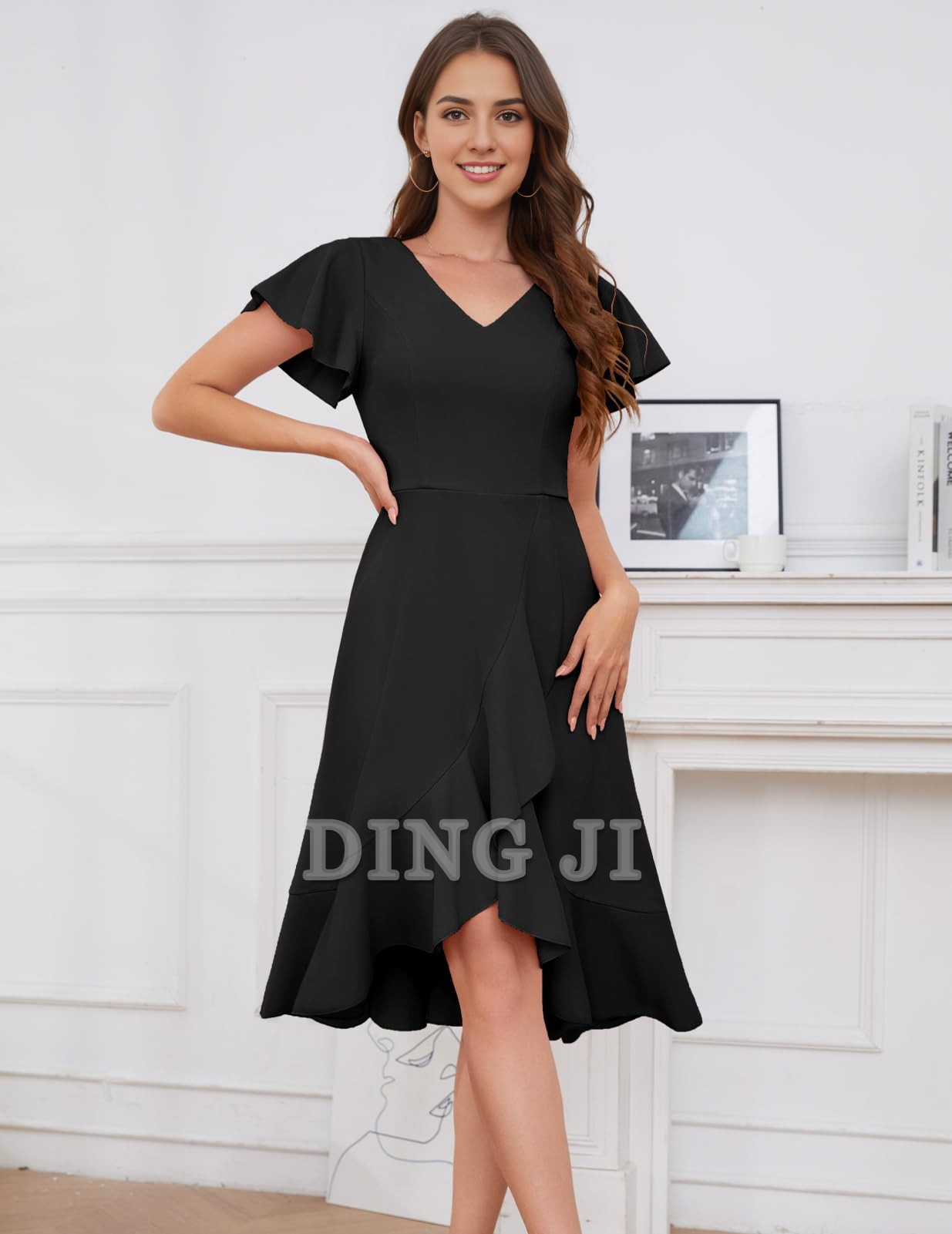 DingJiDress Bridesmaid Dresses V-Neck Irregular Ruched Elegant Simple Short Skirt Formal Wear Dresses