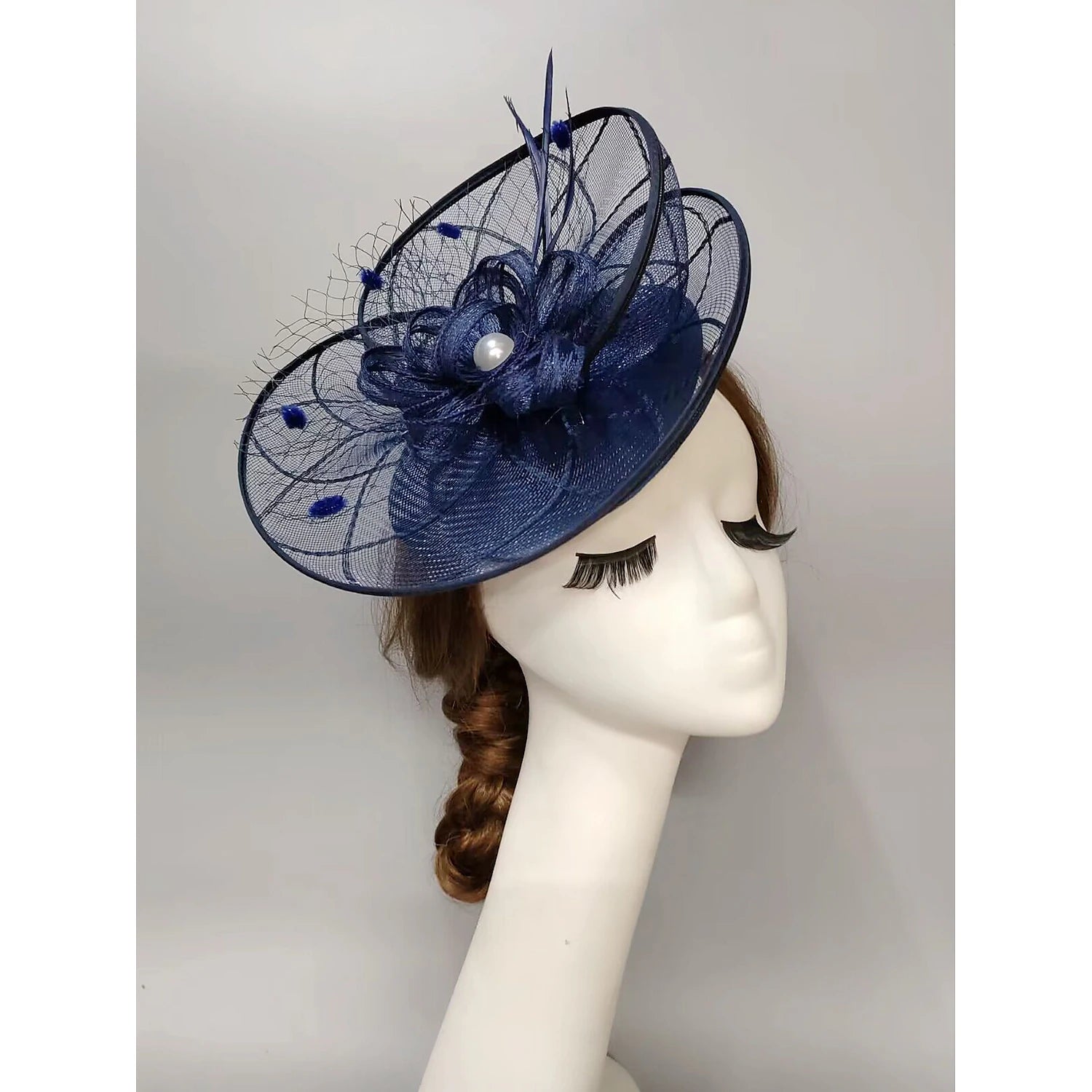 DingJiDress Fascinators Kentucky Derby Hat Headwear Headpiece Pearl Feathers Veil Hat Wedding Ladies Day Cocktail Royal Astcot With Feather Pearl Headpiece Headwear