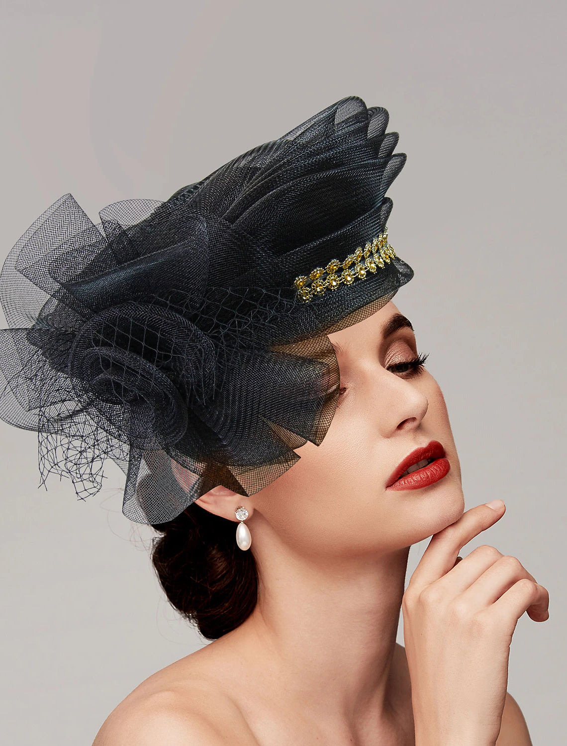 DingJiDress Fascinators Kentucky Derby Hat Headwear Feathers Net Bucket Hat Wedding Special Occasion Ladies Day Melbourne Cup Cocktail With Bows Cap Headpiece Headwear