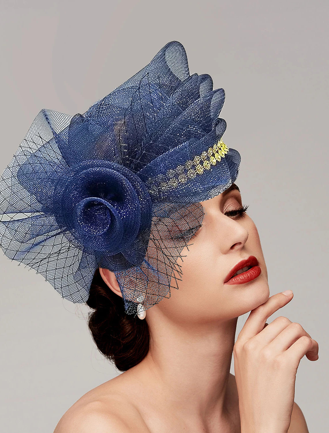 DingJiDress Fascinators Kentucky Derby Hat Headwear Feathers Net Bucket Hat Wedding Special Occasion Ladies Day Melbourne Cup Cocktail With Bows Cap Headpiece Headwear