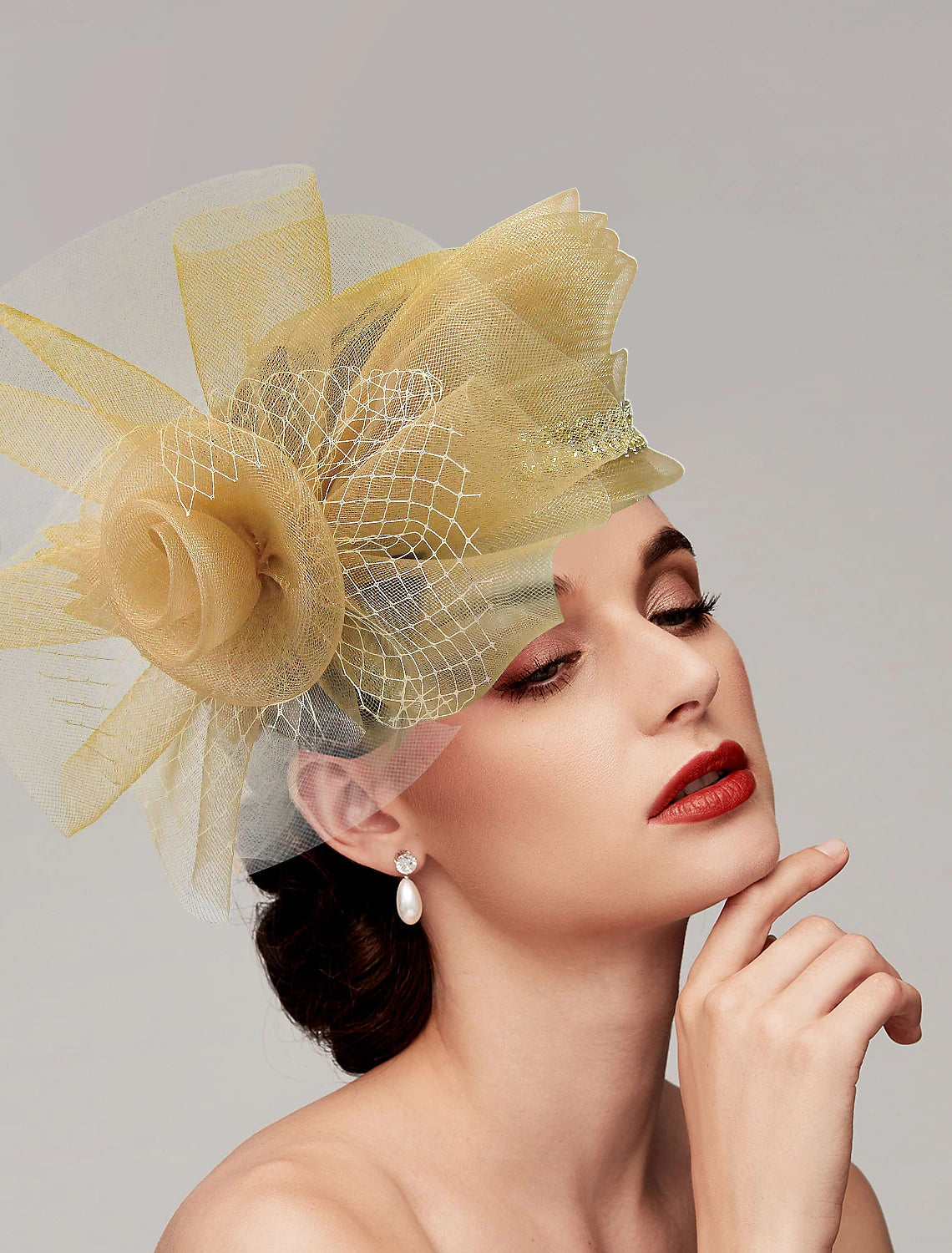 DingJiDress Fascinators Kentucky Derby Hat Headwear Feathers Net Bucket Hat Wedding Special Occasion Ladies Day Melbourne Cup Cocktail With Bows Cap Headpiece Headwear