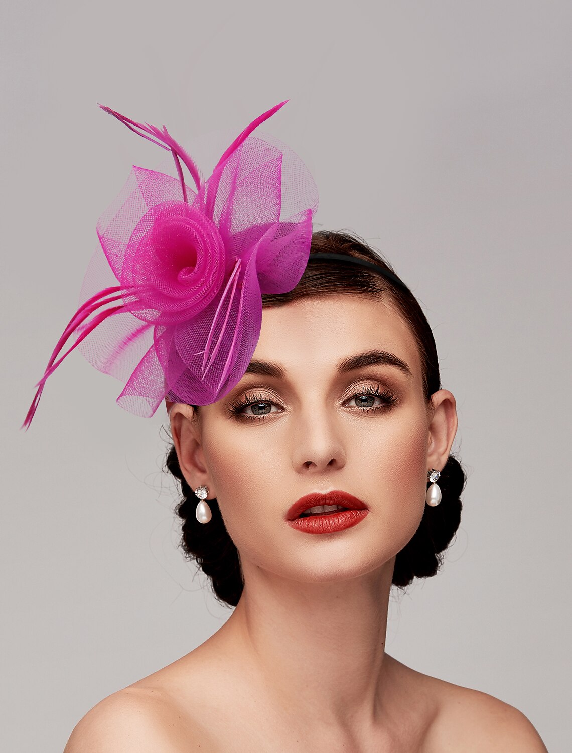 DingJiDress Women's Fascinators For Party Wedding Special Occasion Feather Fabric Red Pink Green