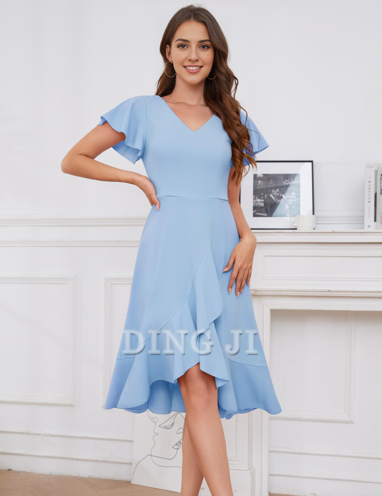 DingJiDress Bridesmaid Dresses V-Neck Irregular Ruched Elegant Simple Short Skirt Formal Wear Dresses