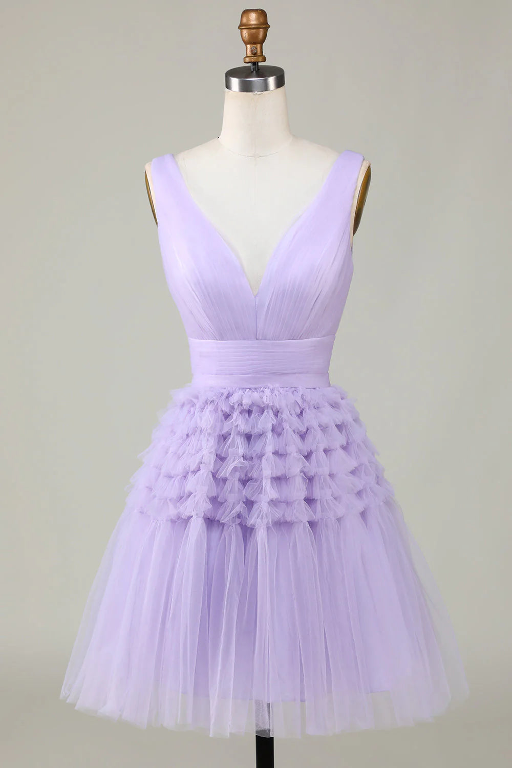 DingJiDress High Quality Dress Tulle V-Neck Pleated Fashion Short Prom Dress