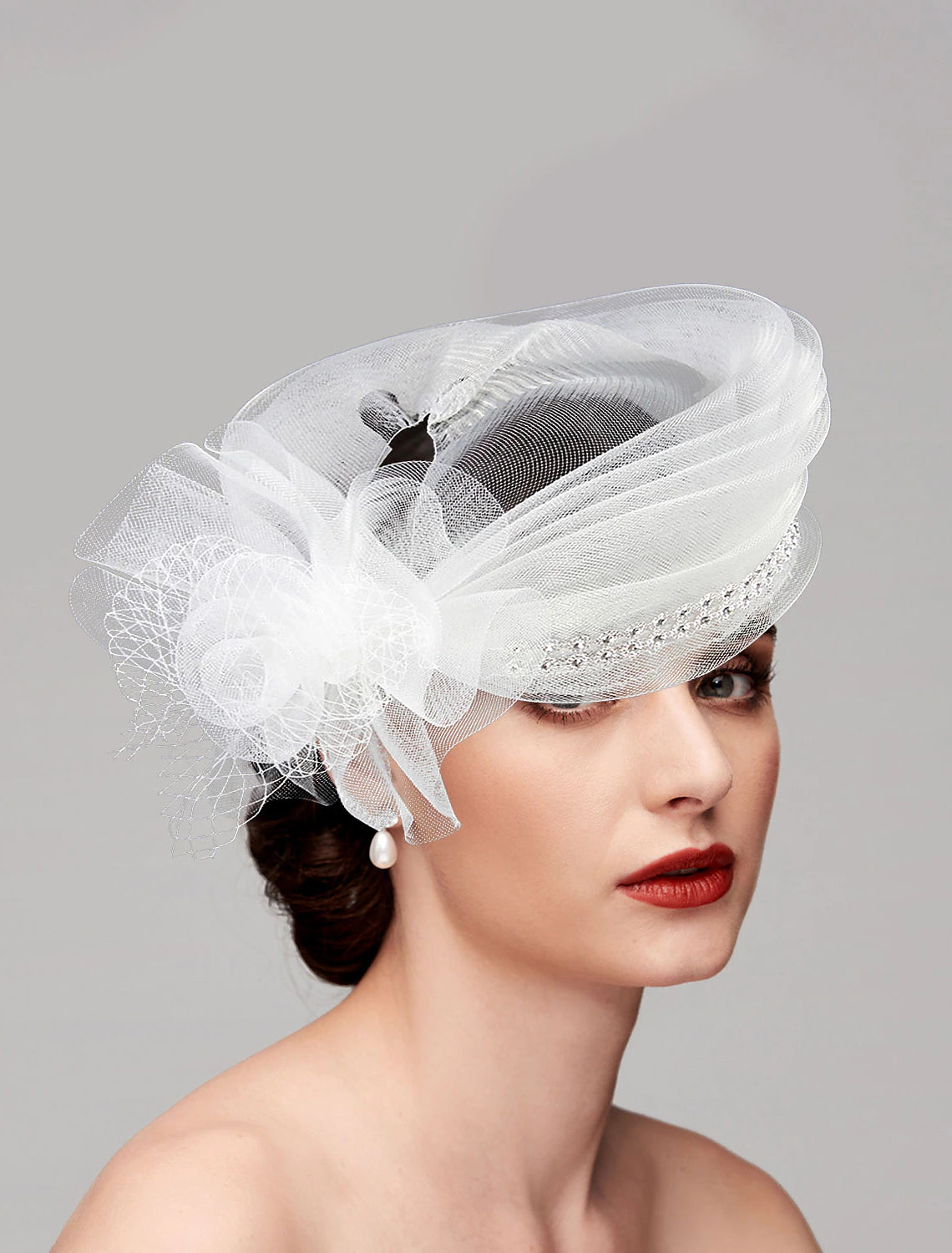 DingJiDress Fascinators Kentucky Derby Hat Headwear Feathers Net Bucket Hat Wedding Special Occasion Ladies Day Melbourne Cup Cocktail With Bows Cap Headpiece Headwear