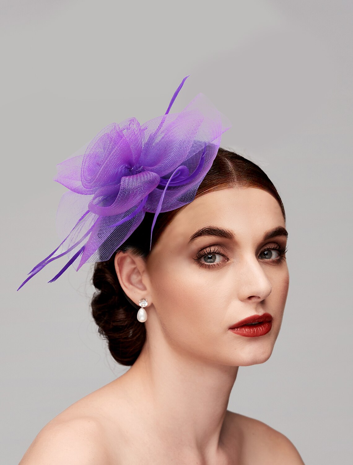 DingJiDress Women's Fascinators For Party Wedding Special Occasion Feather Fabric Red Pink Green