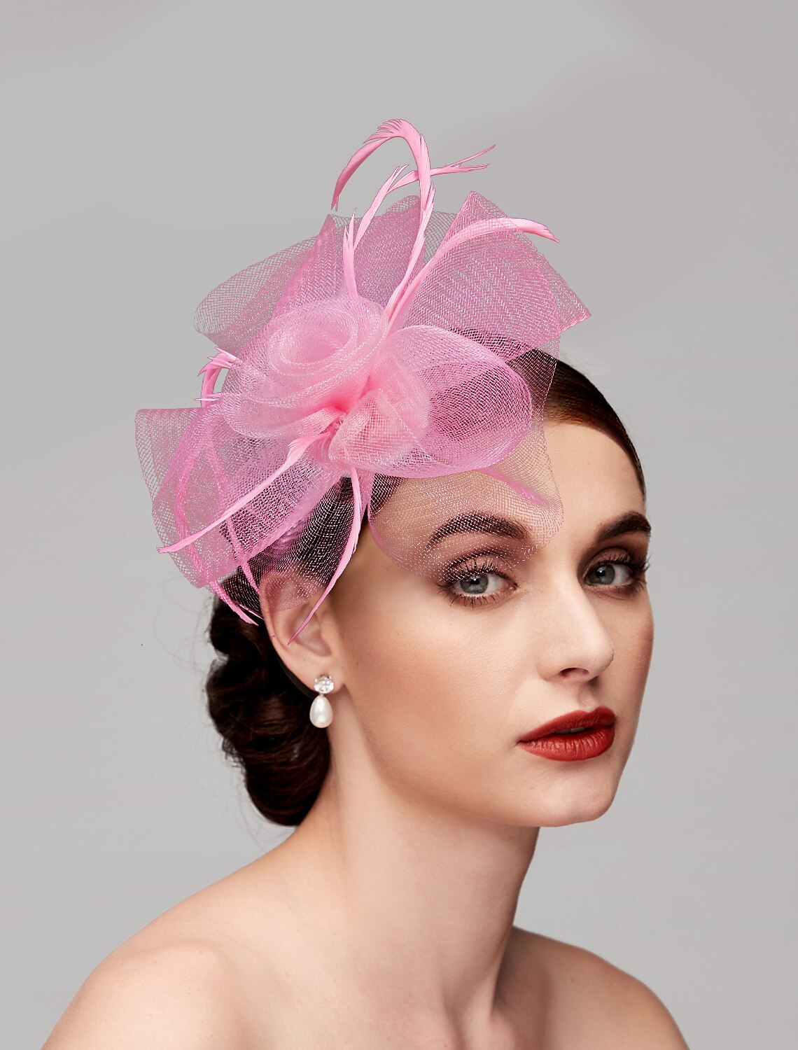 DingJiDress Women's Fascinators For Party Wedding Special Occasion Feather Fabric Red Pink Green