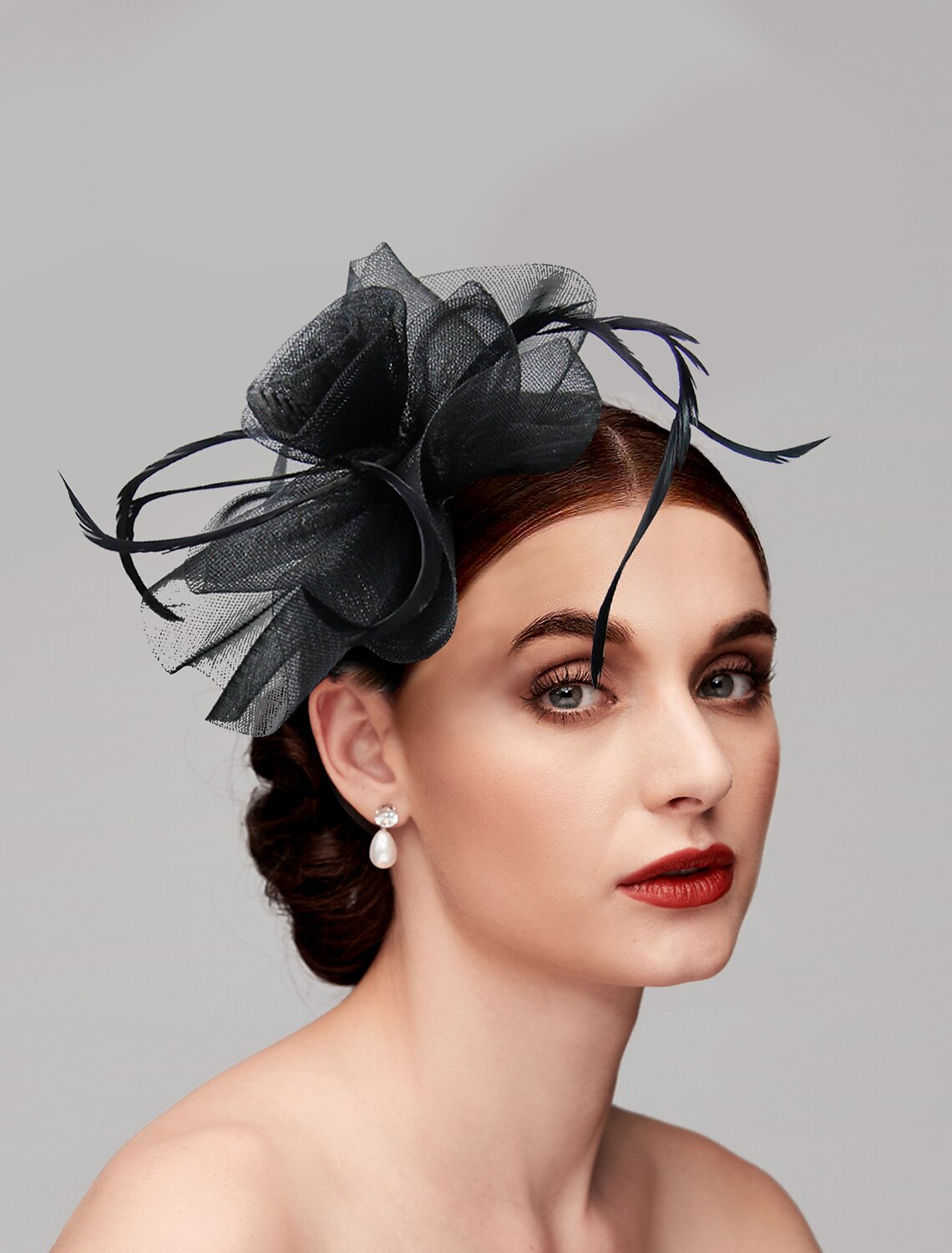 DingJiDress Women's Fascinators For Party Wedding Special Occasion Feather Fabric Red Pink Green