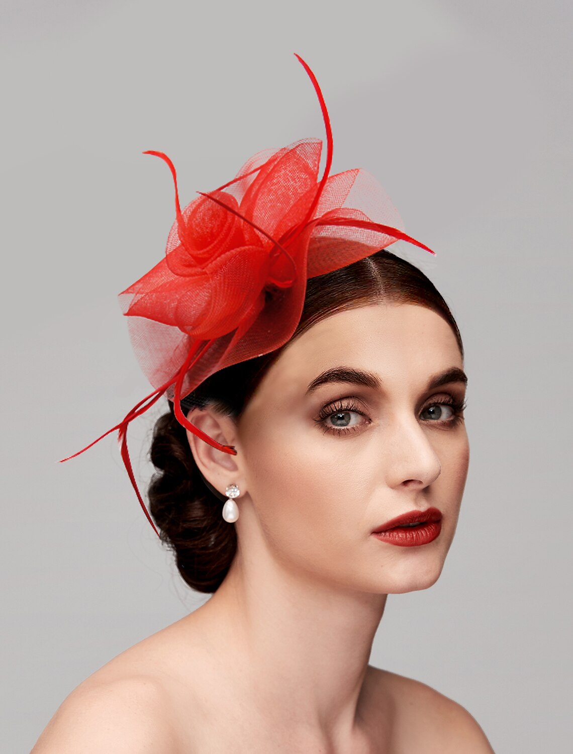 DingJiDress Women's Fascinators For Party Wedding Special Occasion Feather Fabric Red Pink Green