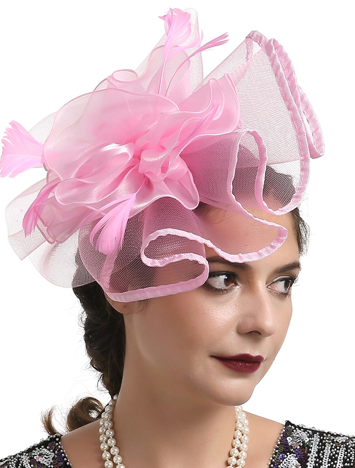 DingJiDress Fascinators Kentucky Derby Hat Headwear Organza Fedora Hat Veil Hat Holiday Cocktail Retro Elegant With Feather Pure Color Headpiece Headwear