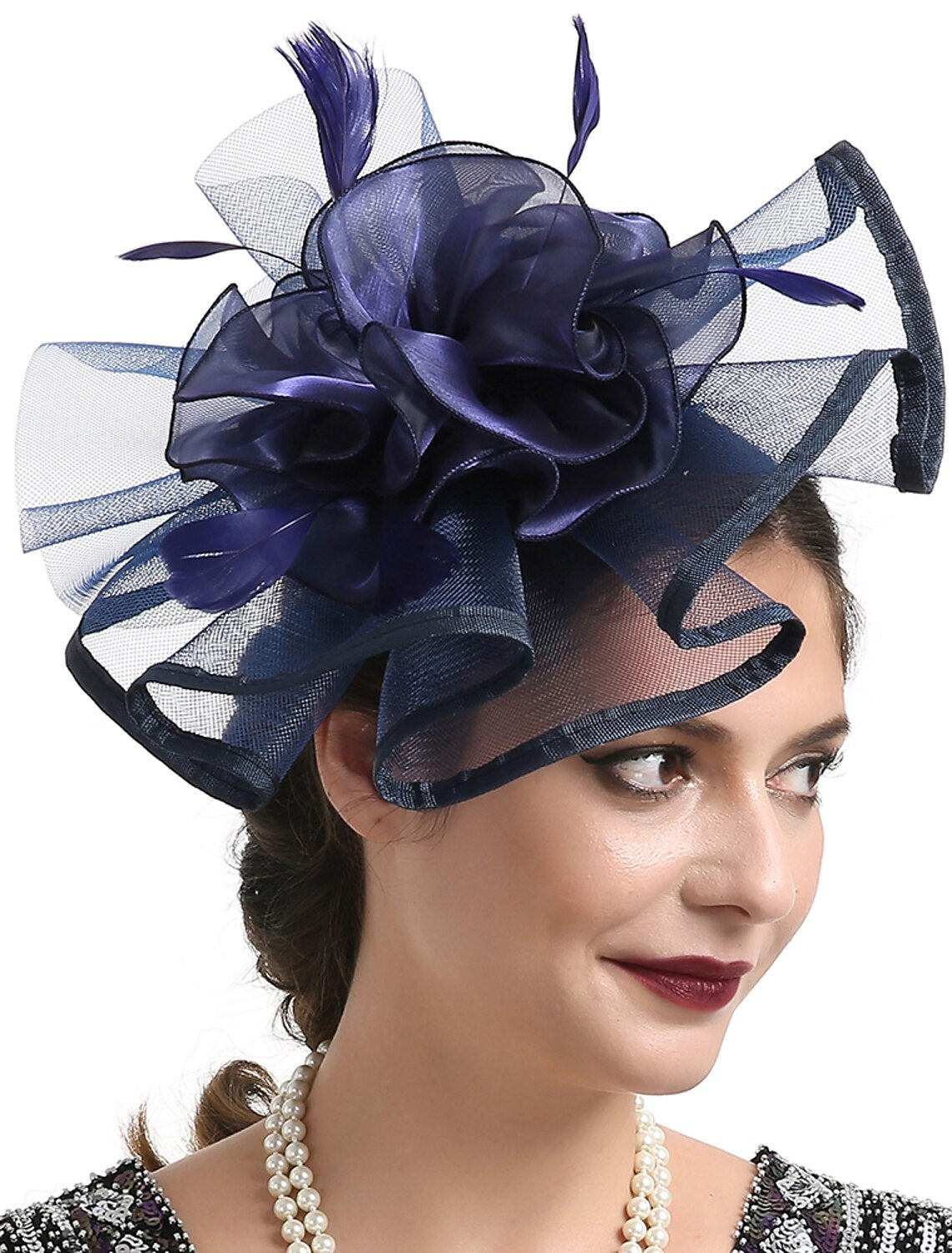 DingJiDress Fascinators Kentucky Derby Hat Headwear Organza Fedora Hat Veil Hat Holiday Cocktail Retro Elegant With Feather Pure Color Headpiece Headwear