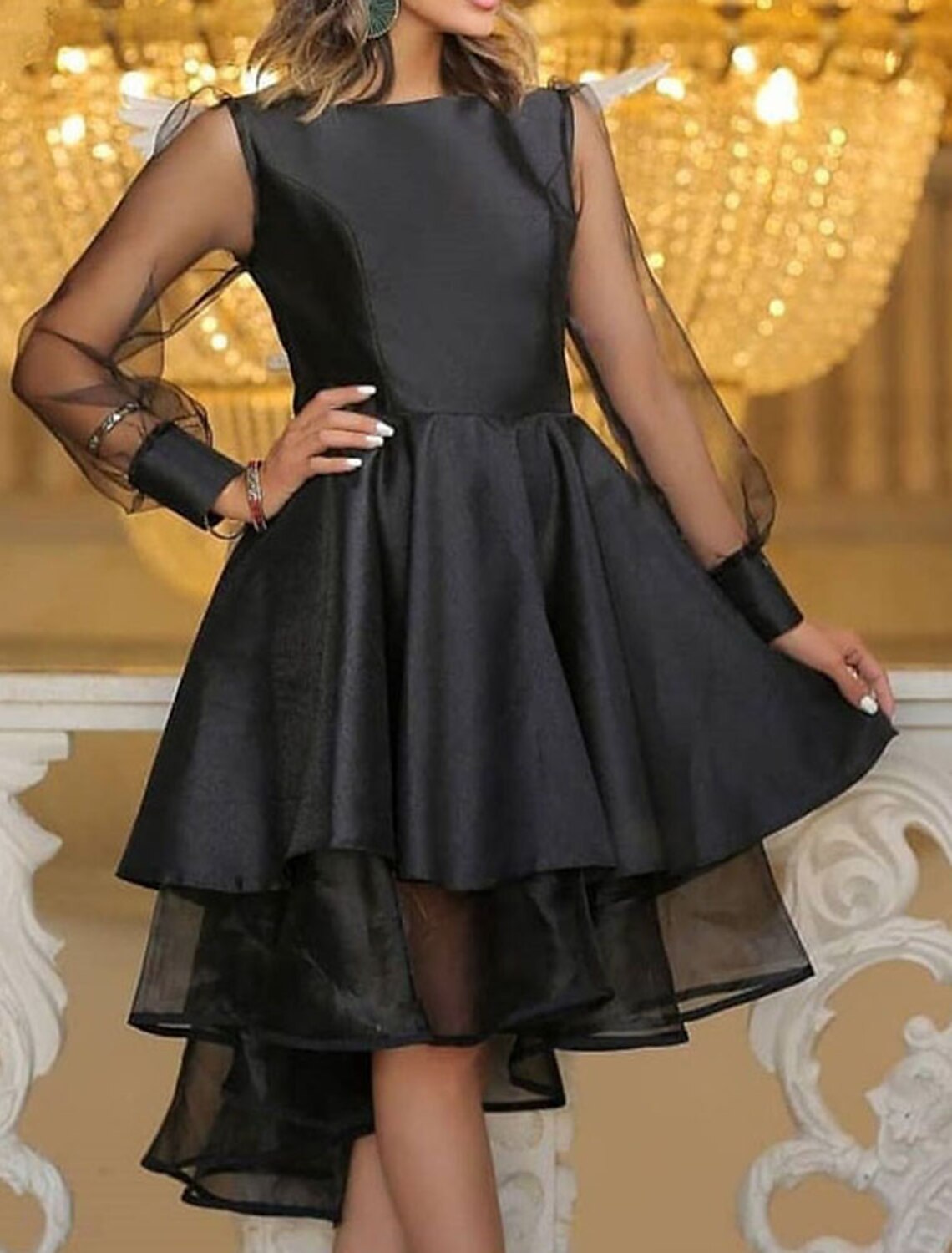 Ball Gown Prom Dresses Party Dress Prom Black Tie Gala Tea Length Long Sleeve Off Shoulder Belt / Sash Satin Backless with Ruched