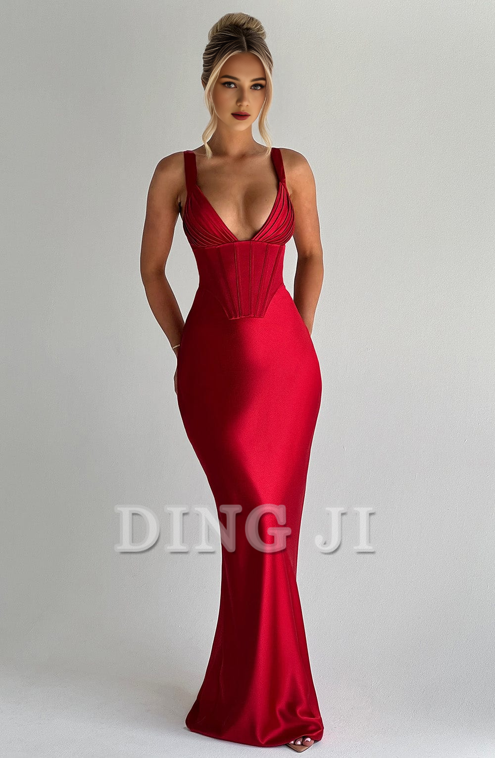 DingJiDress Bridesmaid Dresses Elegant Mermaid Pleated Cups Adjustable Shoulder Straps Dresses Wedding Guests Dresses