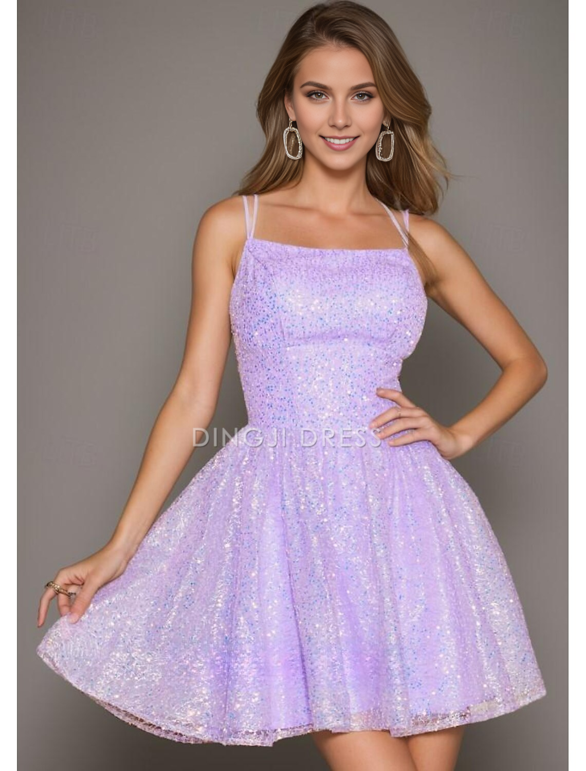 DingJiDress Hot Sale Short Prom Dress Sparkle A-Line Corsets Dress Holiday Graduation Sleeveless Spaghetti Strap Sequined with Sequin New Homecoming Dress