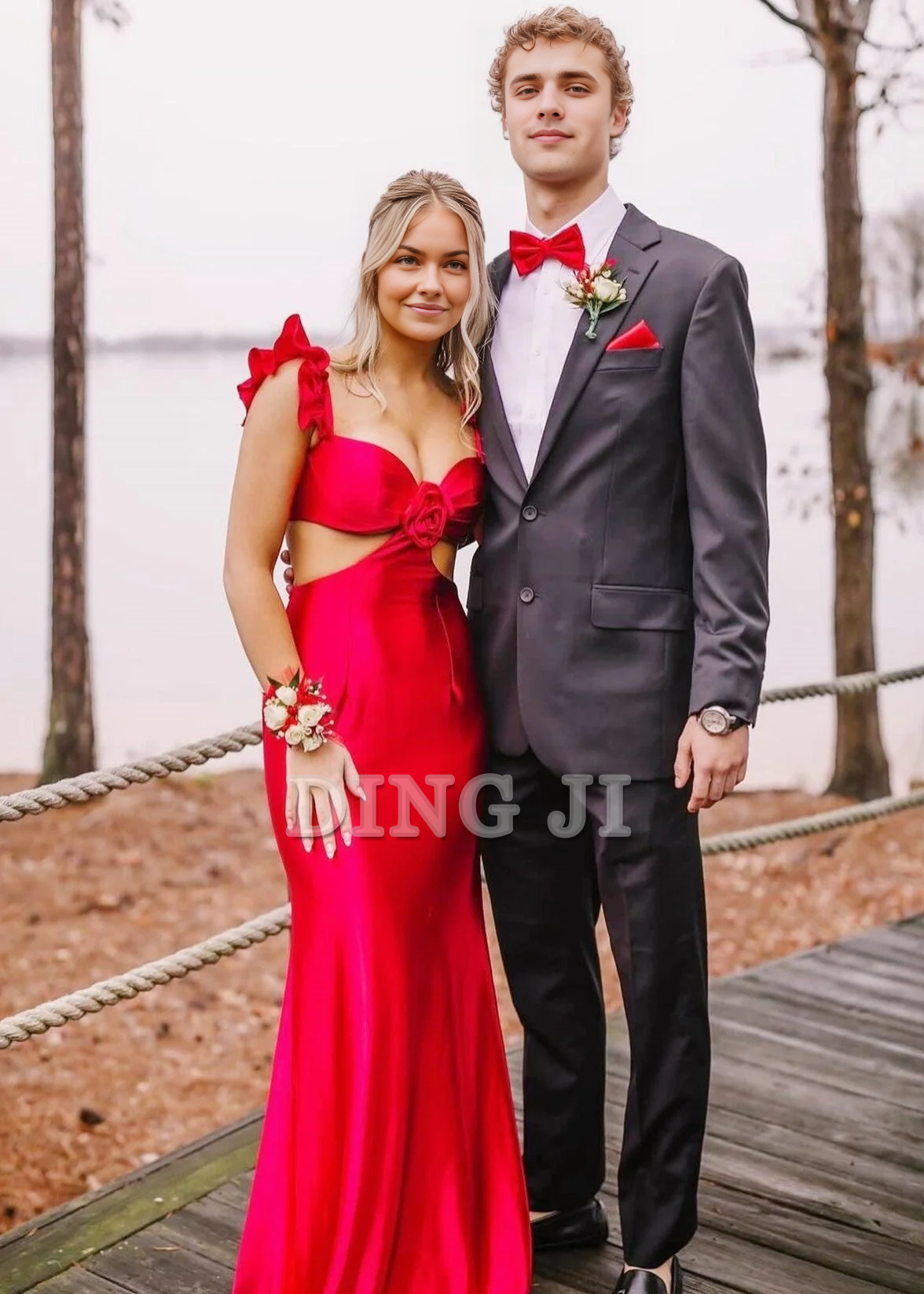 DingJiDress Sexy Evening Dress Flutter Sleeve Cutout Mermaid Fitted Gown Lace up Backless Exquisite Charming Formal Wear Dresses Wedding Guest Dresses