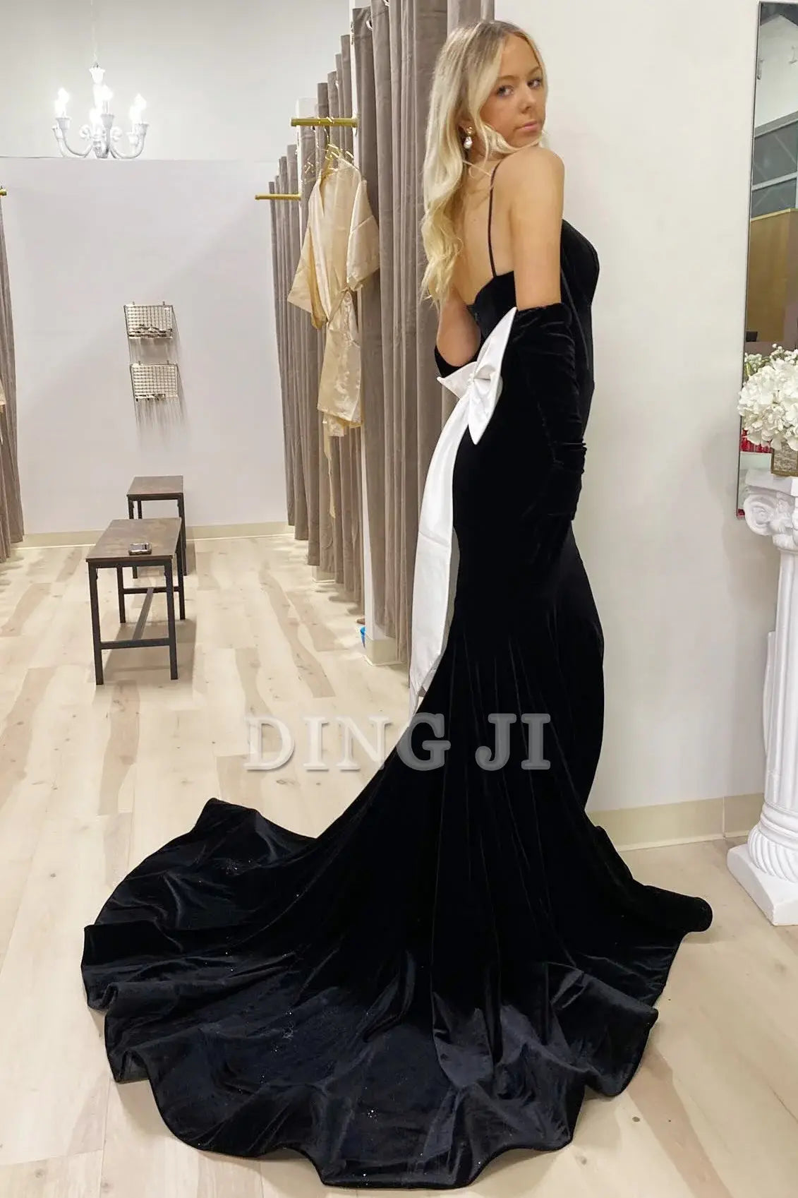 DingJiDress Evening Dress Mermaid Cultivate oneself Sweetheart Spaghetti Straps Bow-Back Velvet Long Dress Formal Women's Dresses Wedding Guest Dresses